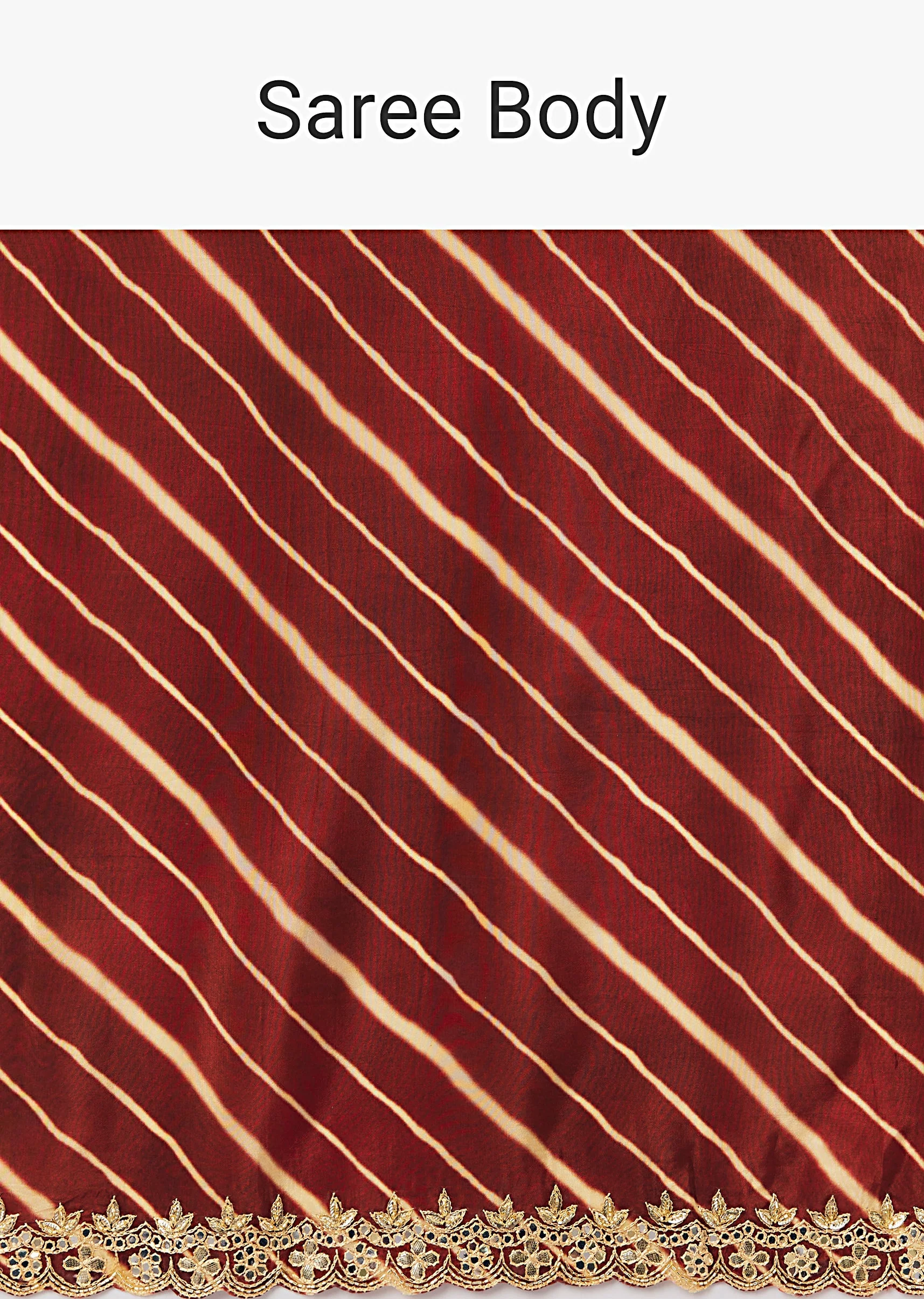 Maroon Lehariya Crepe Saree With Scalloped Gotta Work Border - Image 9