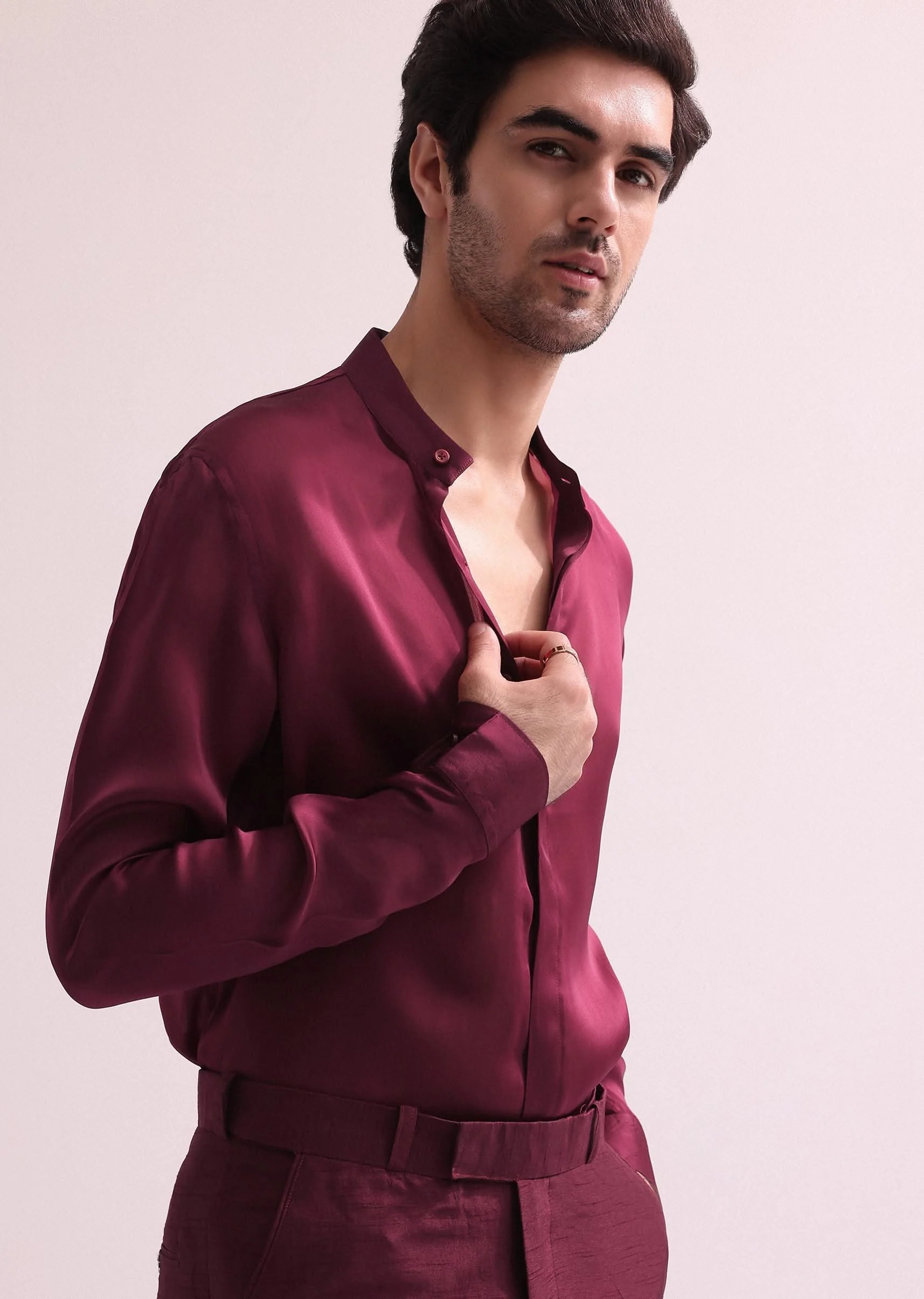 Maroon Linen Satin Hand Embellished Jodhpuri With Shirt And Pant - Image 8