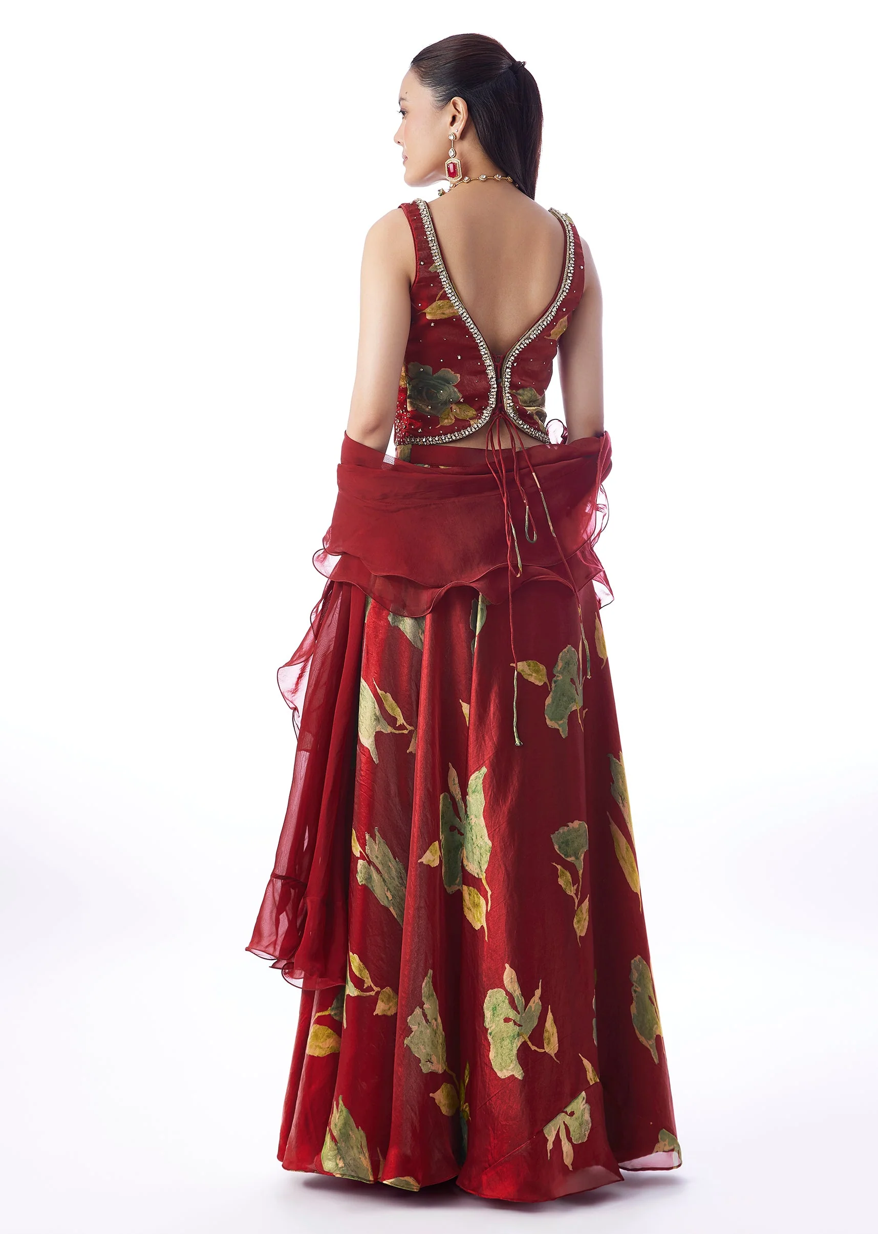 Maroon Statement Duo – Lehenga For Her And Jacket Kurta Set For Him - Image 5