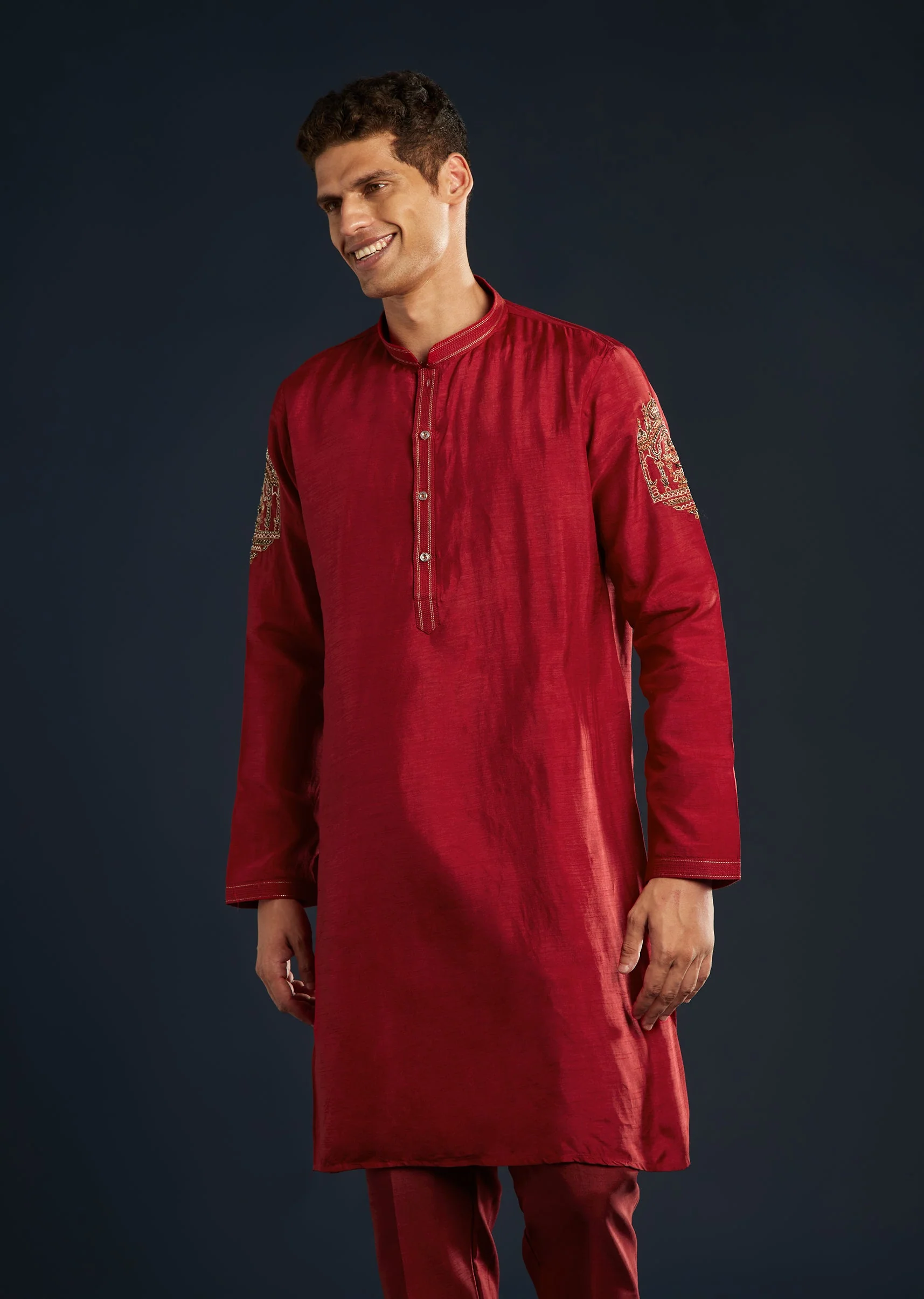 Maroon Statement Duo – Lehenga For Her And Jacket Kurta Set For Him - Image 8
