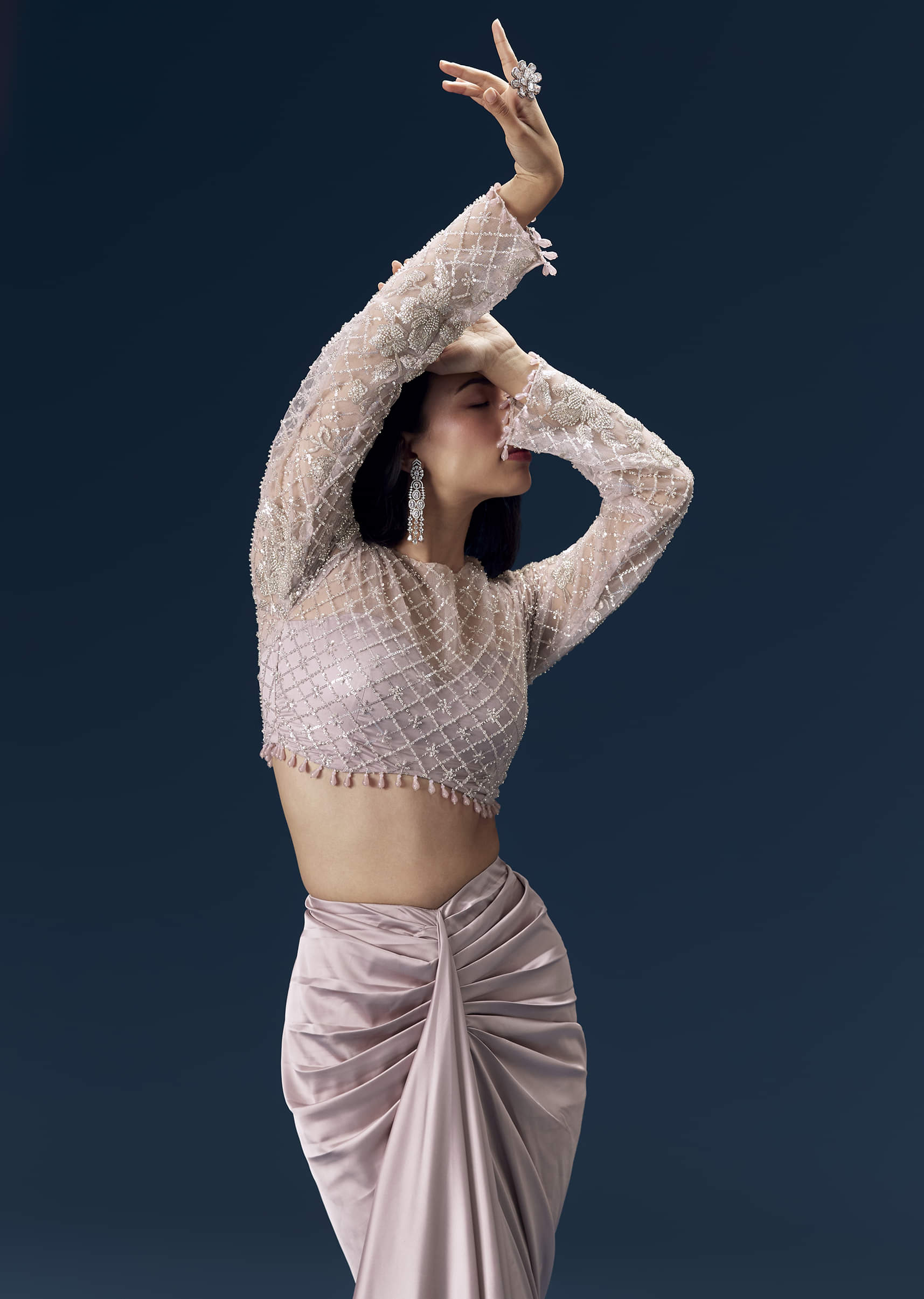 Mauve Crop Top and Draped Skirt Set - Image 5