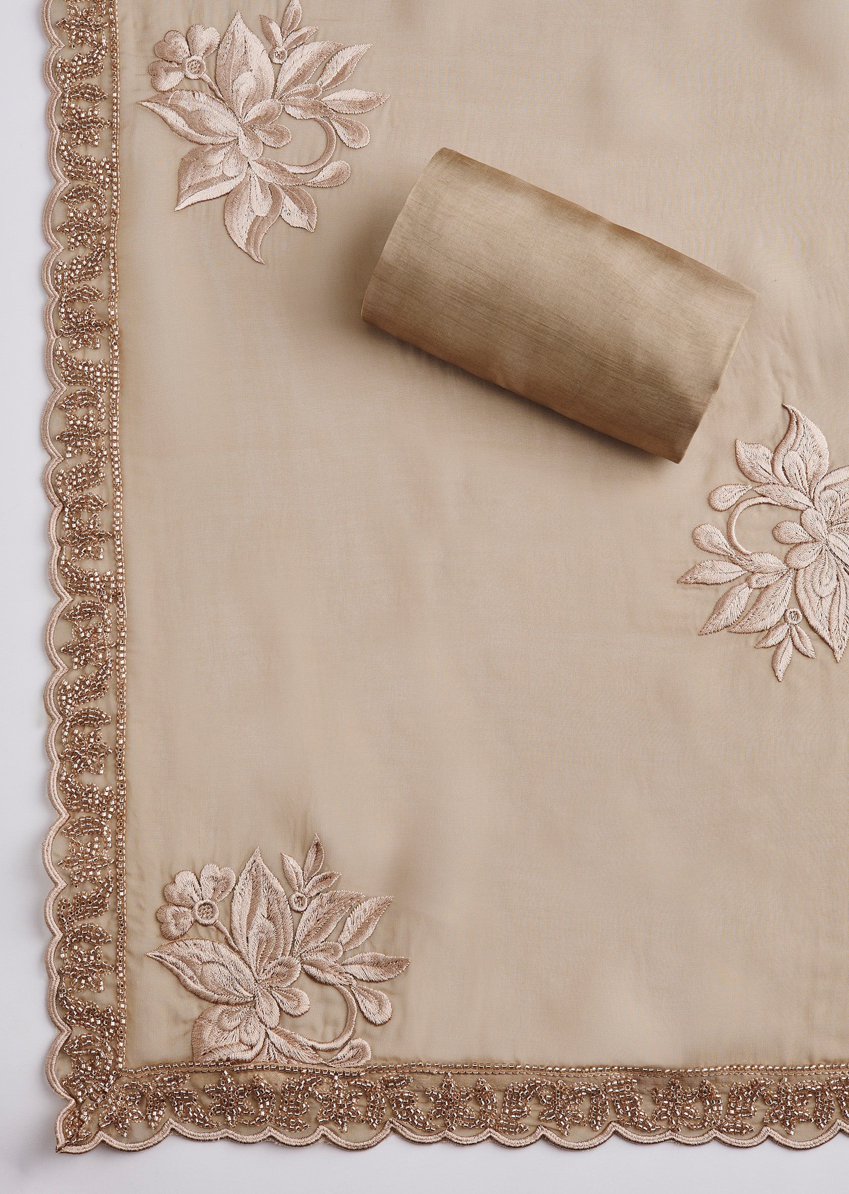Mauve Organza Embroidered Unstitched Suit Set With Dupatta - Image 4