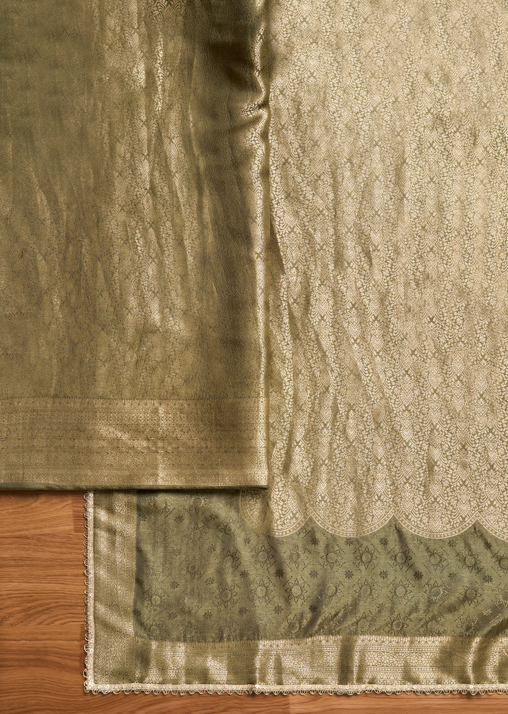 Mehendi Green Tissue Unstitched Suit With Dupatta - Image 3