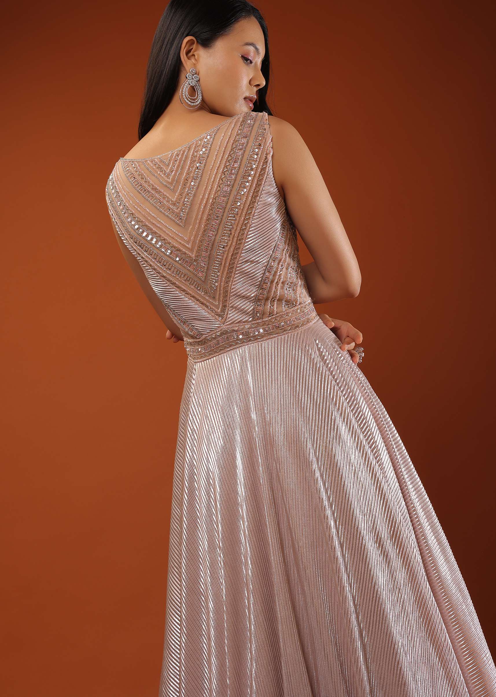 Shimmer Crush Gown In Sequins Embroidery, Sleeveless In A Boat Neckline - Image 4