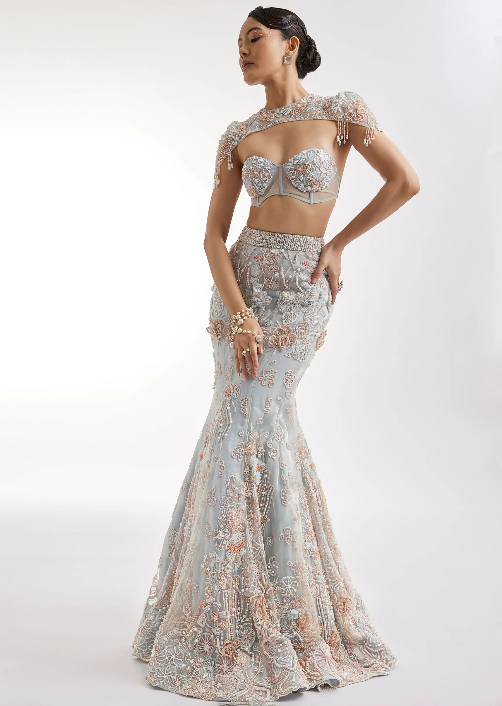 Midnight Blue & Ivory Duo — Lehenga For Her And Tuxedo For Him - Image 5