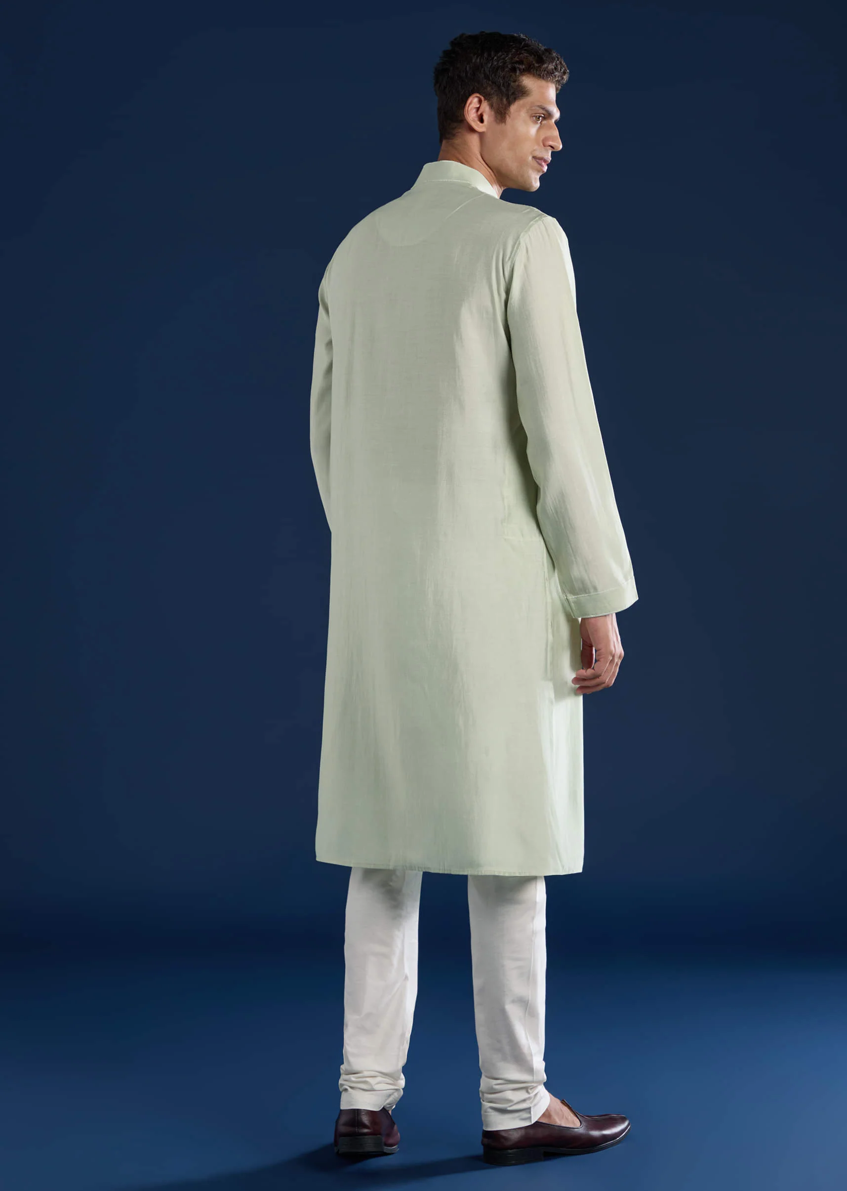 Mint Green Thread Embroidered Mens Kurta and Pant Set - Image 5
