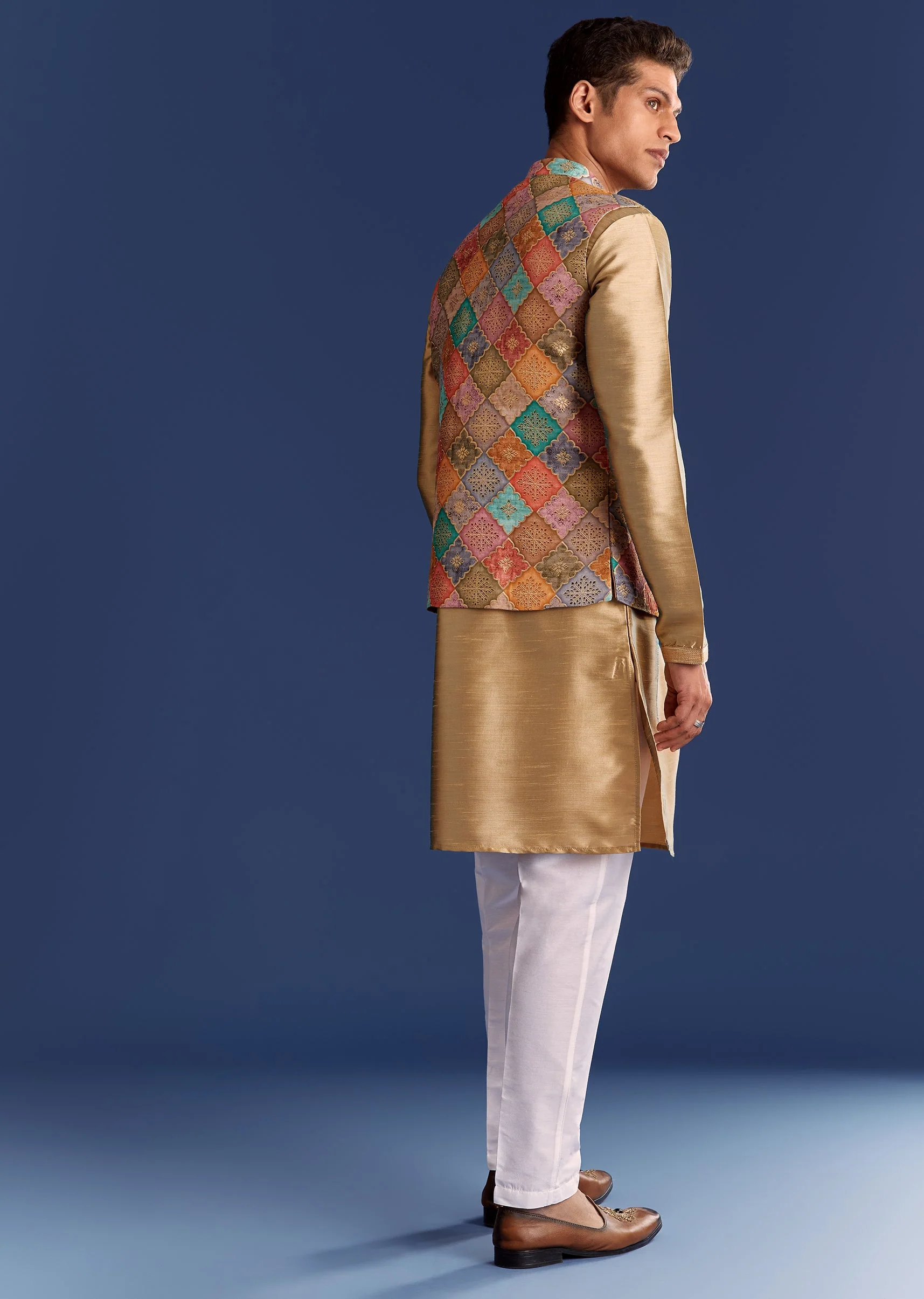 Multi Brocade Kurta Jacket Set With Symmetric Prints - Image 5