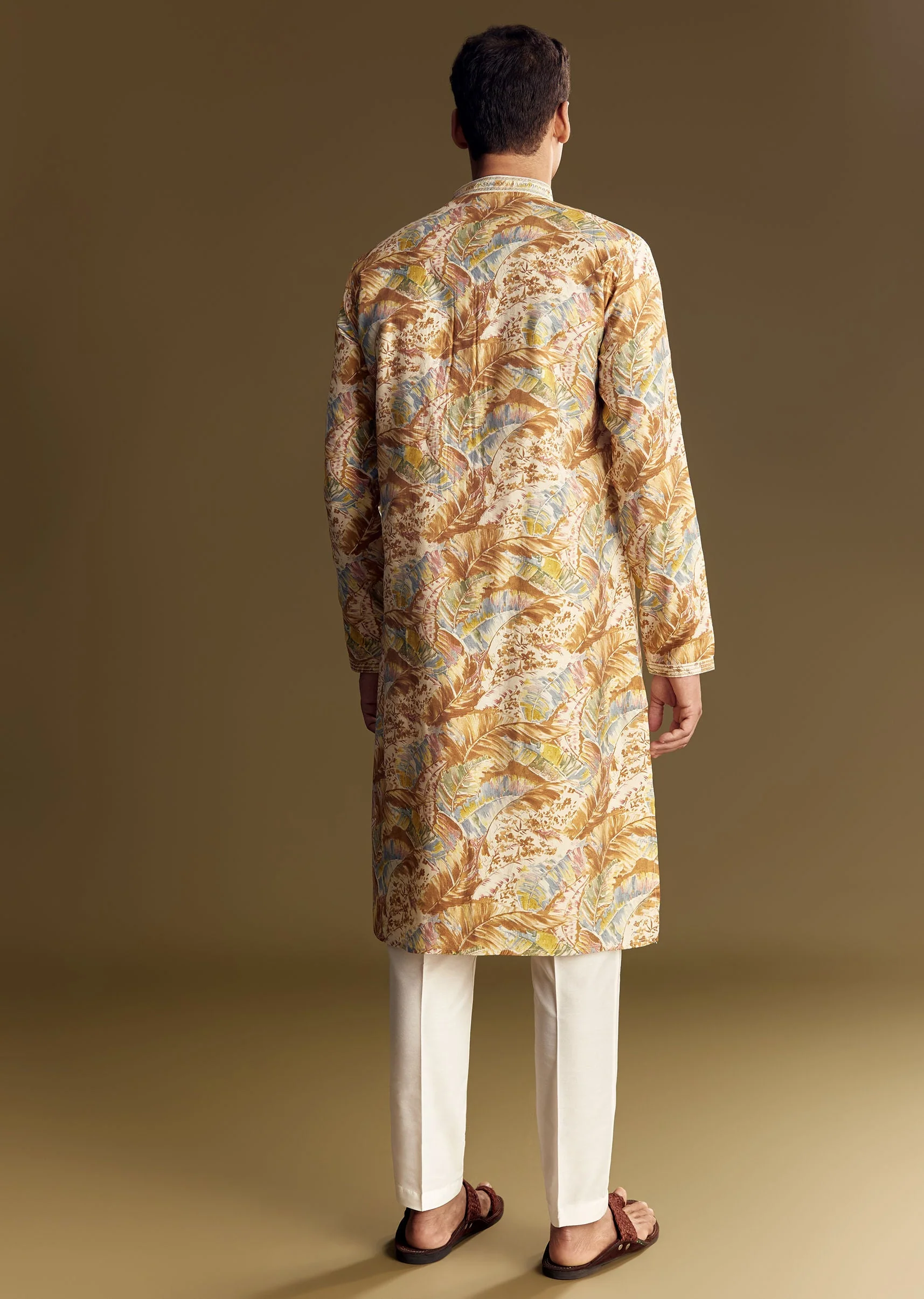 Multi Colored Linen Kurta Set With Floral And Foil Highlights - Image 5