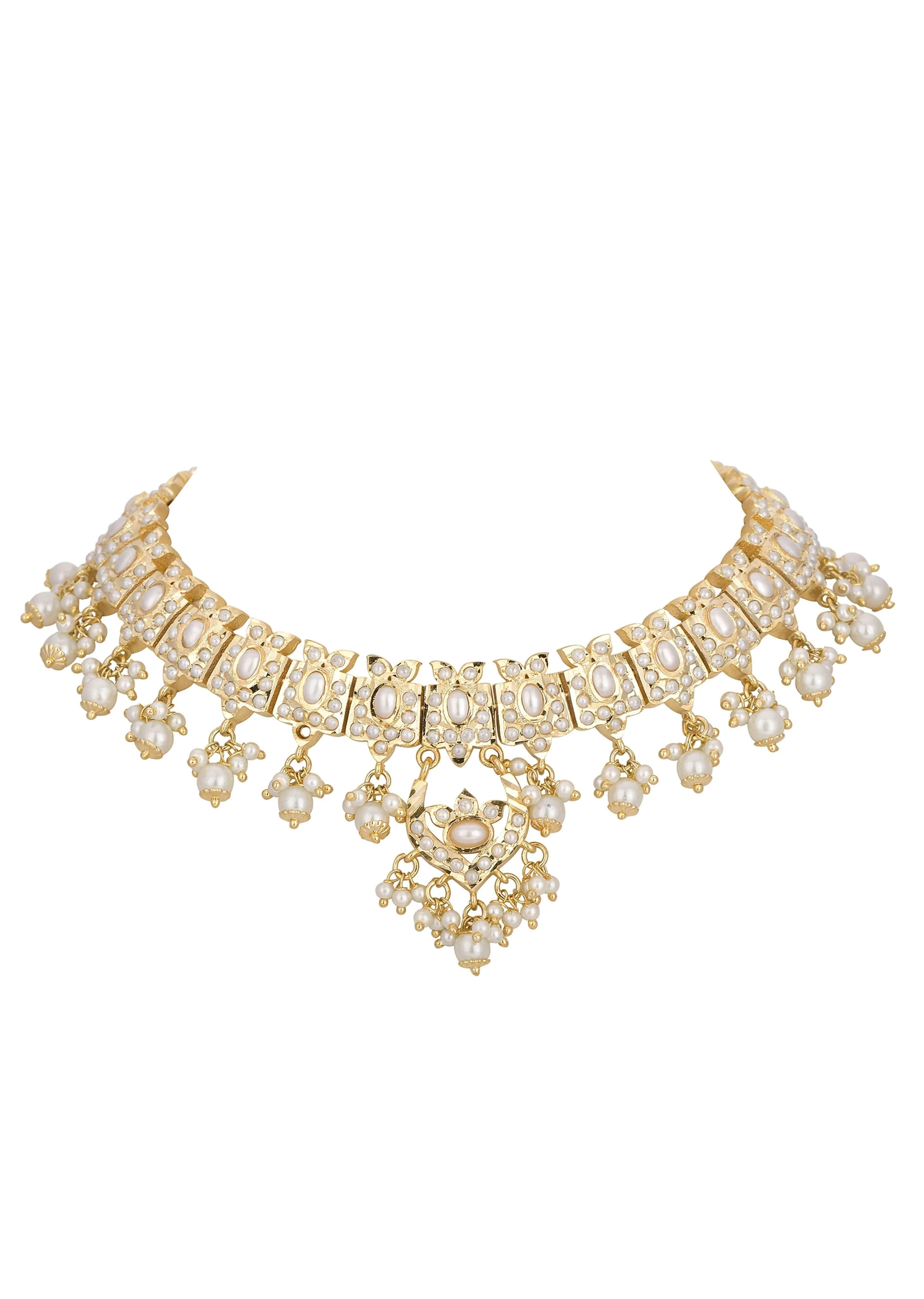 Multi Kundan Choker Set With Tiered Danglers - Image 2