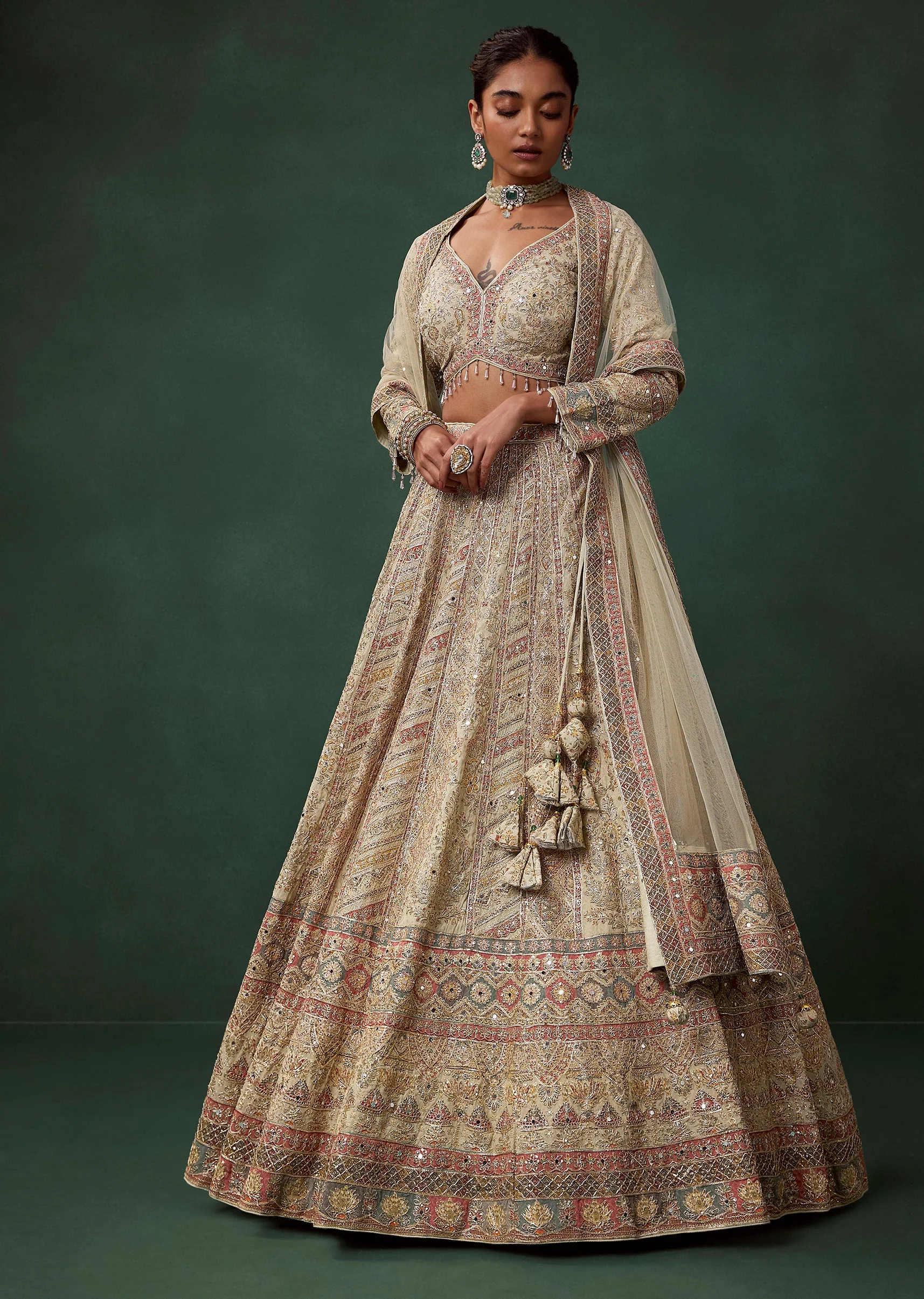 Multi Printed and Embroidered Kali Bridal Lehenga Set in Georgette - Image 4