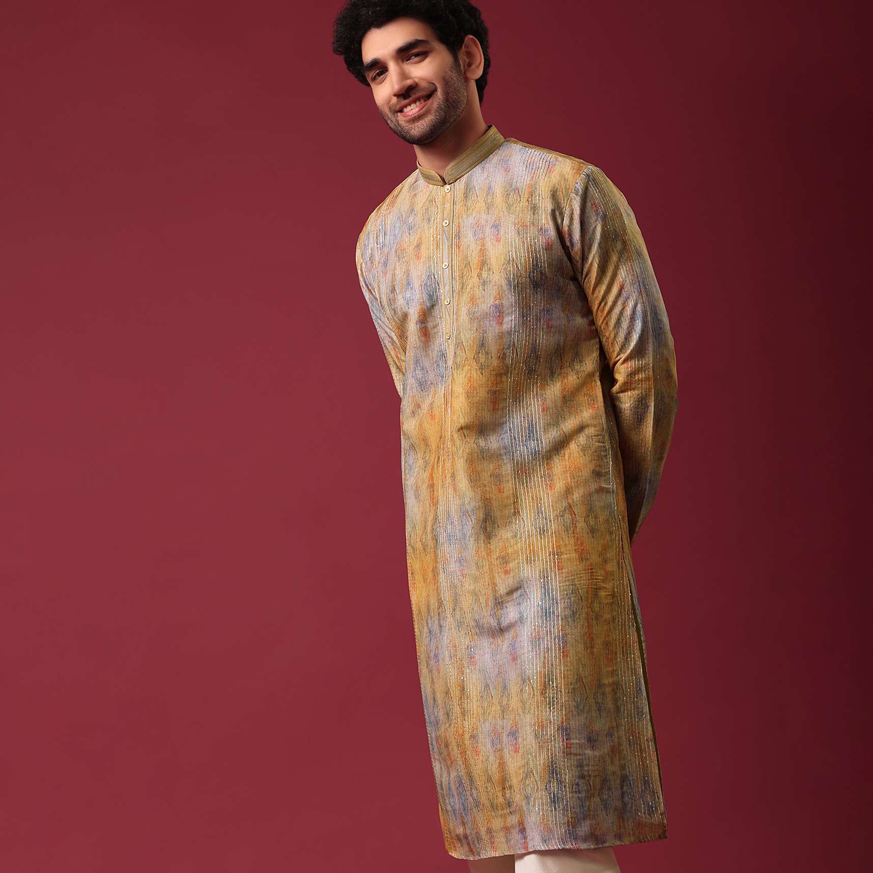 Multicolor Tie Dye Kurta Set In Silk - Image 2