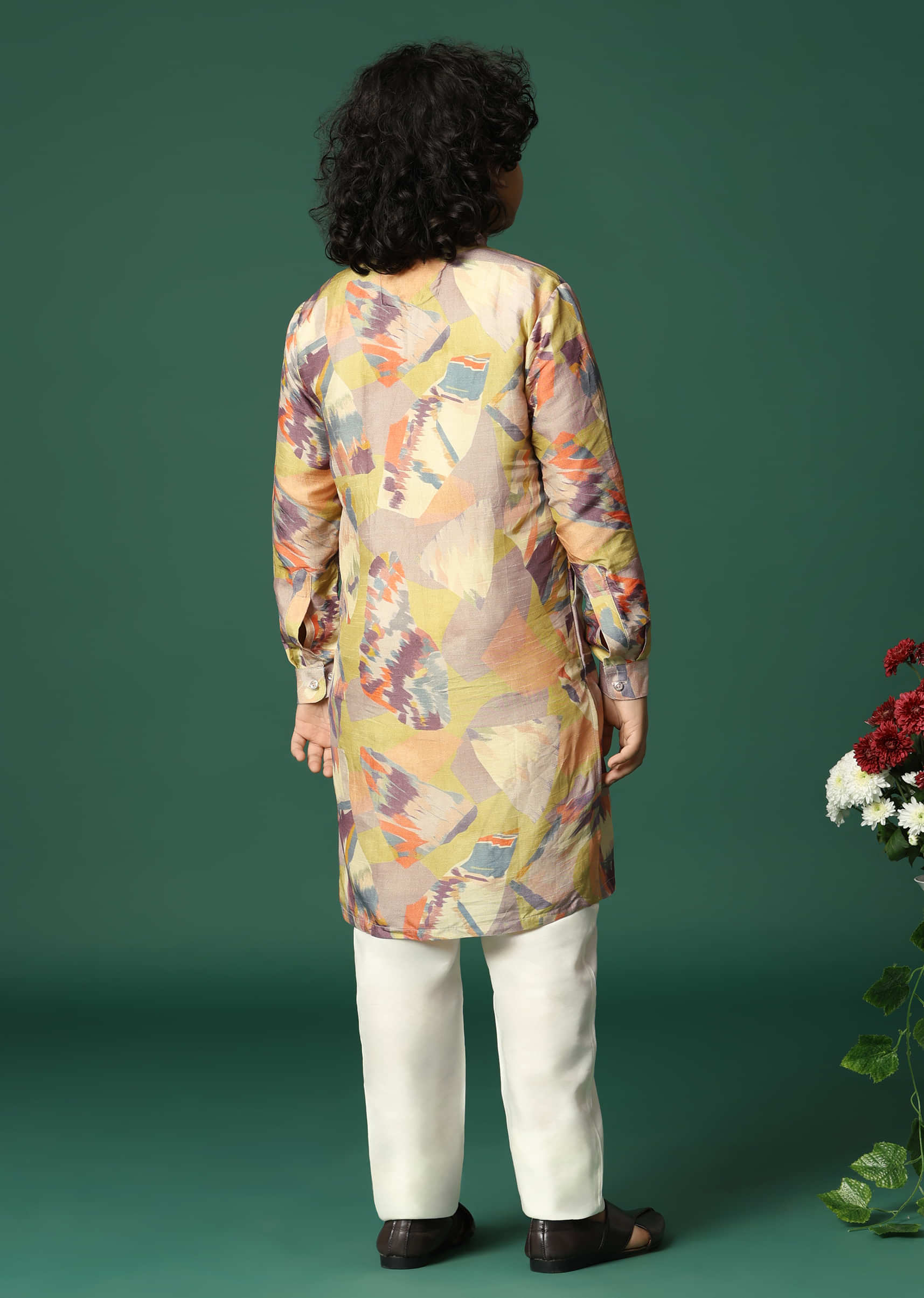 Multicolour Printed Silk Kurta Pant For Boys - Image 5