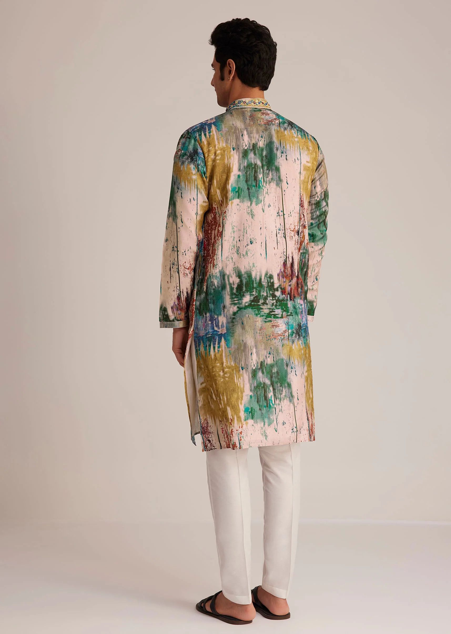 Multicolour Printed Silk Kurta Set - Image 5