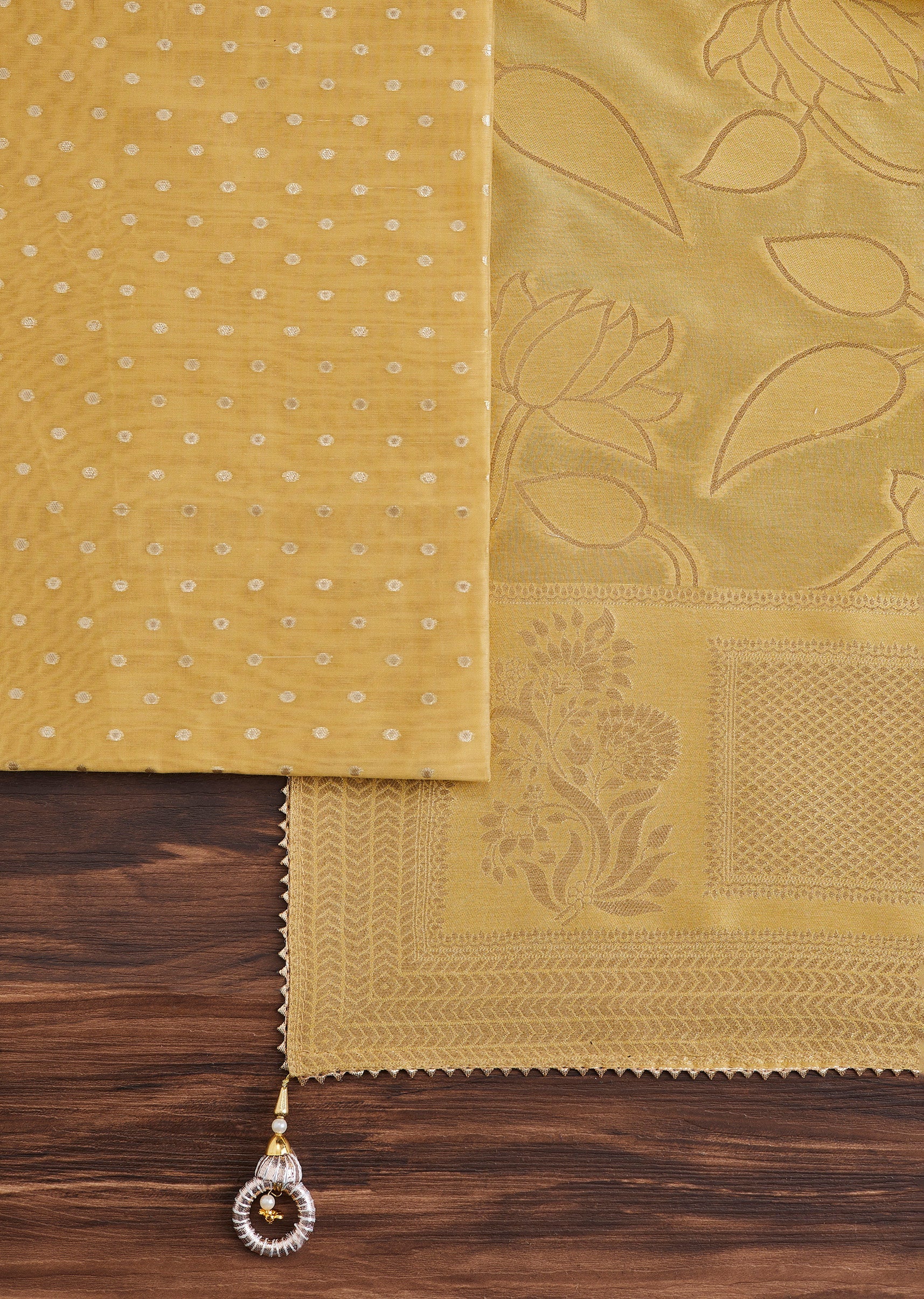 Mustard Yellow Embroidered Chanderi Suit - Image 2