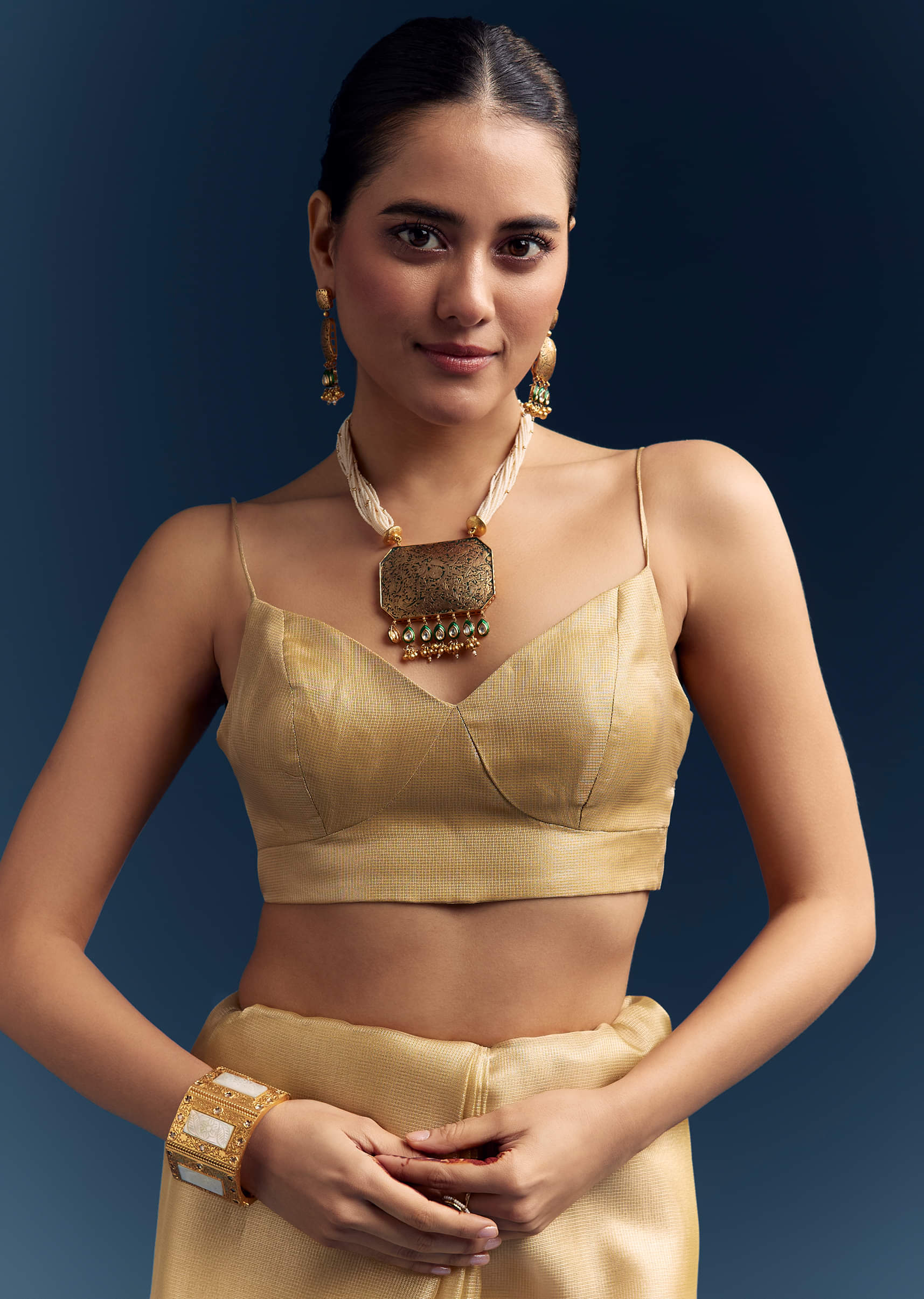 Mustard Yellow Tissue Silk Saree With Floral Resham Embroidery - Image 8