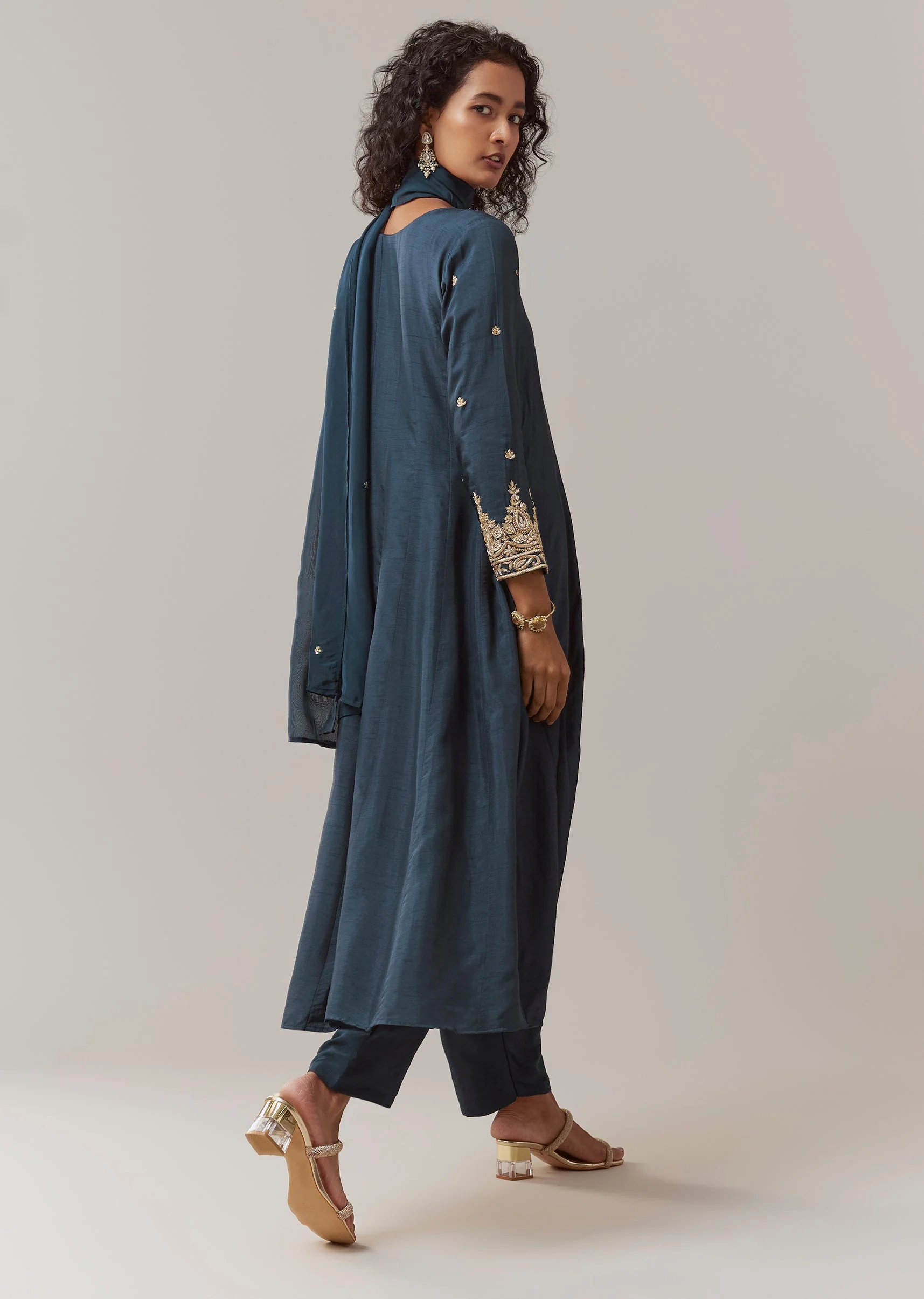 Navy Blue Silk Anarkali Suit With Zardosi Work - Image 5