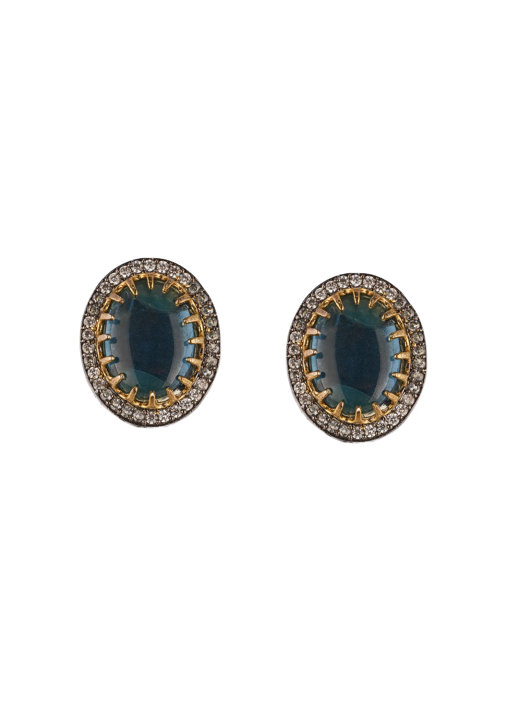 Navy Blue Studded Earrings With Kundan And Stone Detailing - Image 2