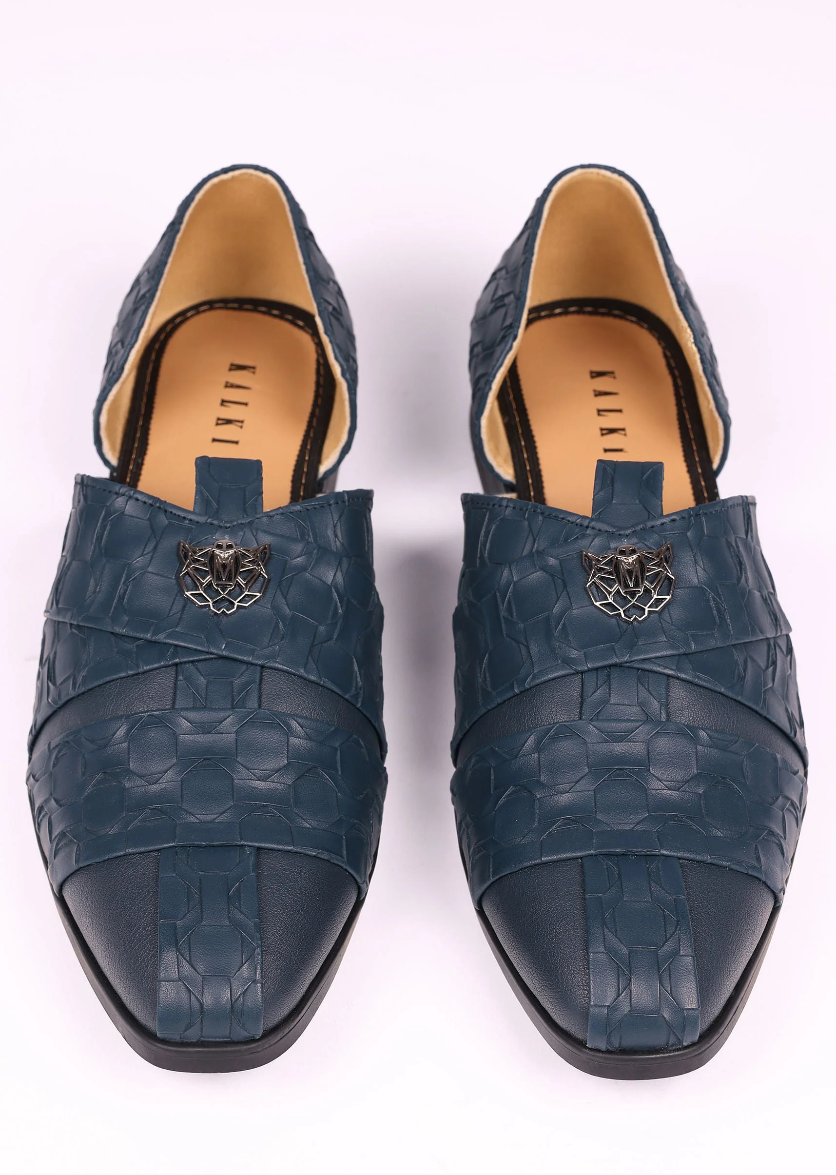 Navy Blue Vegan Leather Jutti With Criss Cross Pattern - Image 5