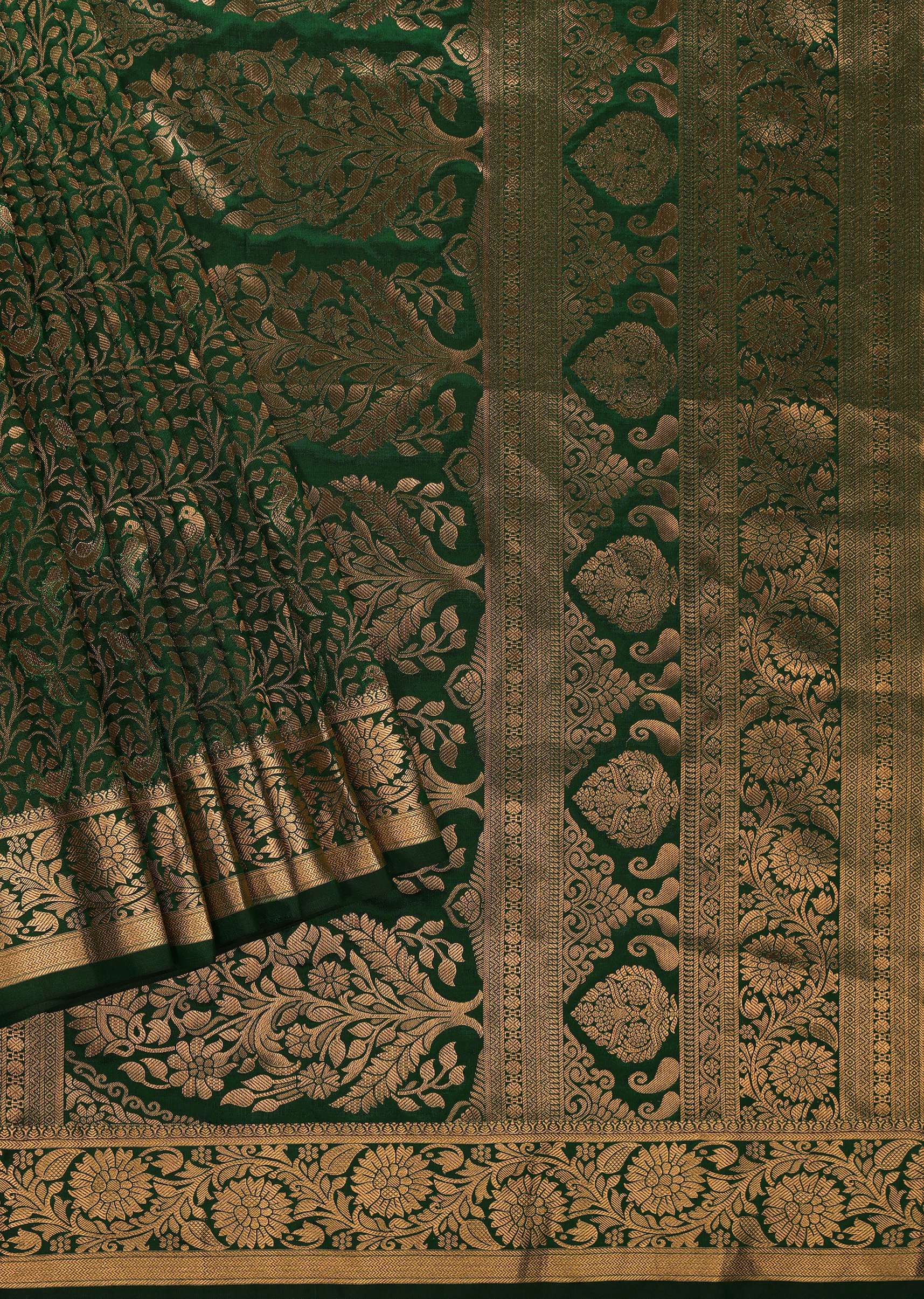 Bottle Green Woven Kanjivaram Saree In Pure Silk With Unstitched Blouse - Image 3