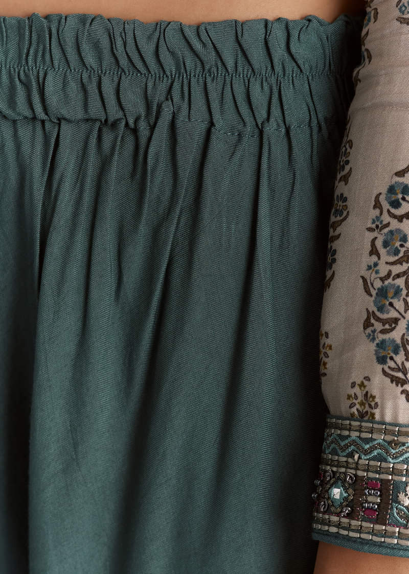 Off White Blue Printed Muslin Anarkali With Dupatta - Image 6