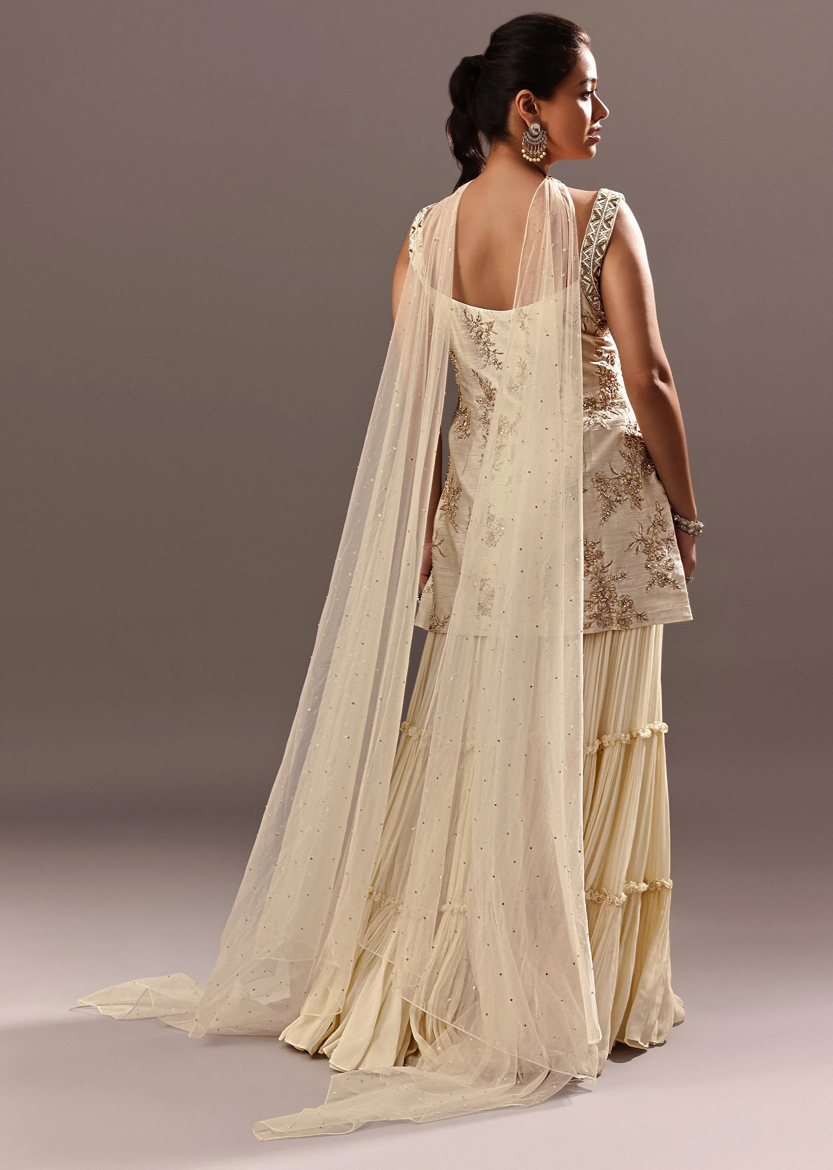 Off White Embroidered Kurta Sharara With Choker Dupatta - Image 5