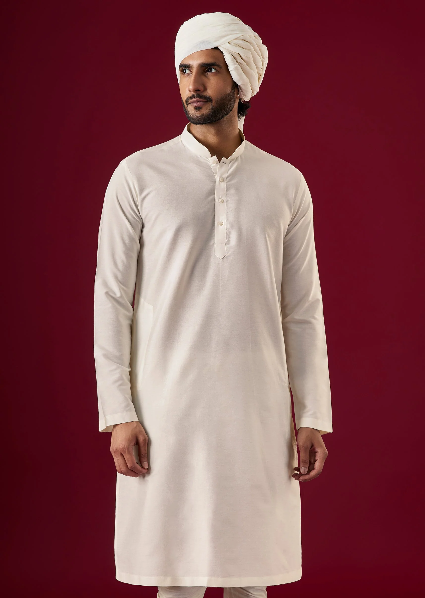 Off White Jacquard Silk Sherwani Set With Zardosi Work - Image 7