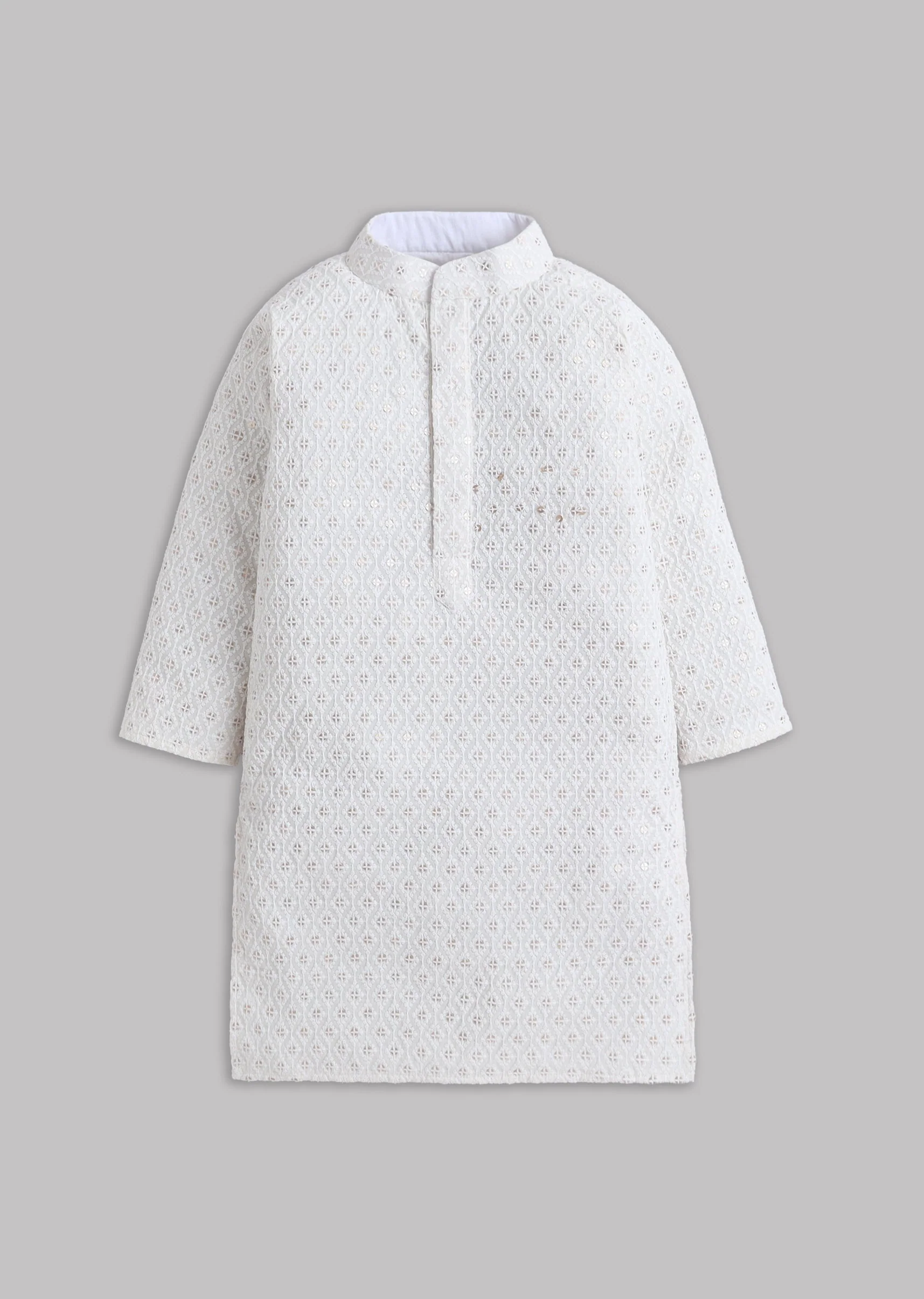 Off White Sequin And Thread Work Kurta Set - Image 4