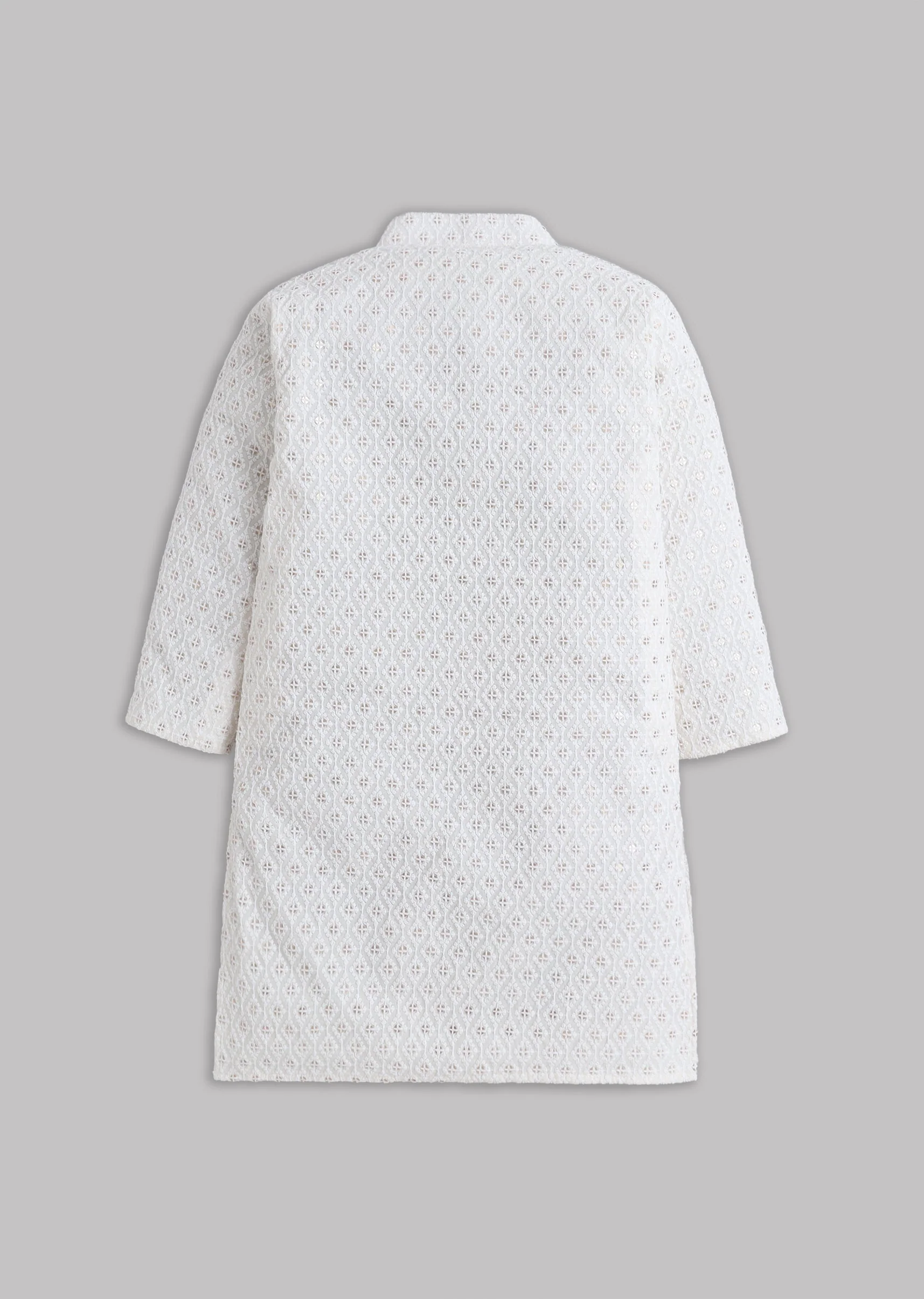 Off White Sequin And Thread Work Kurta Set - Image 5