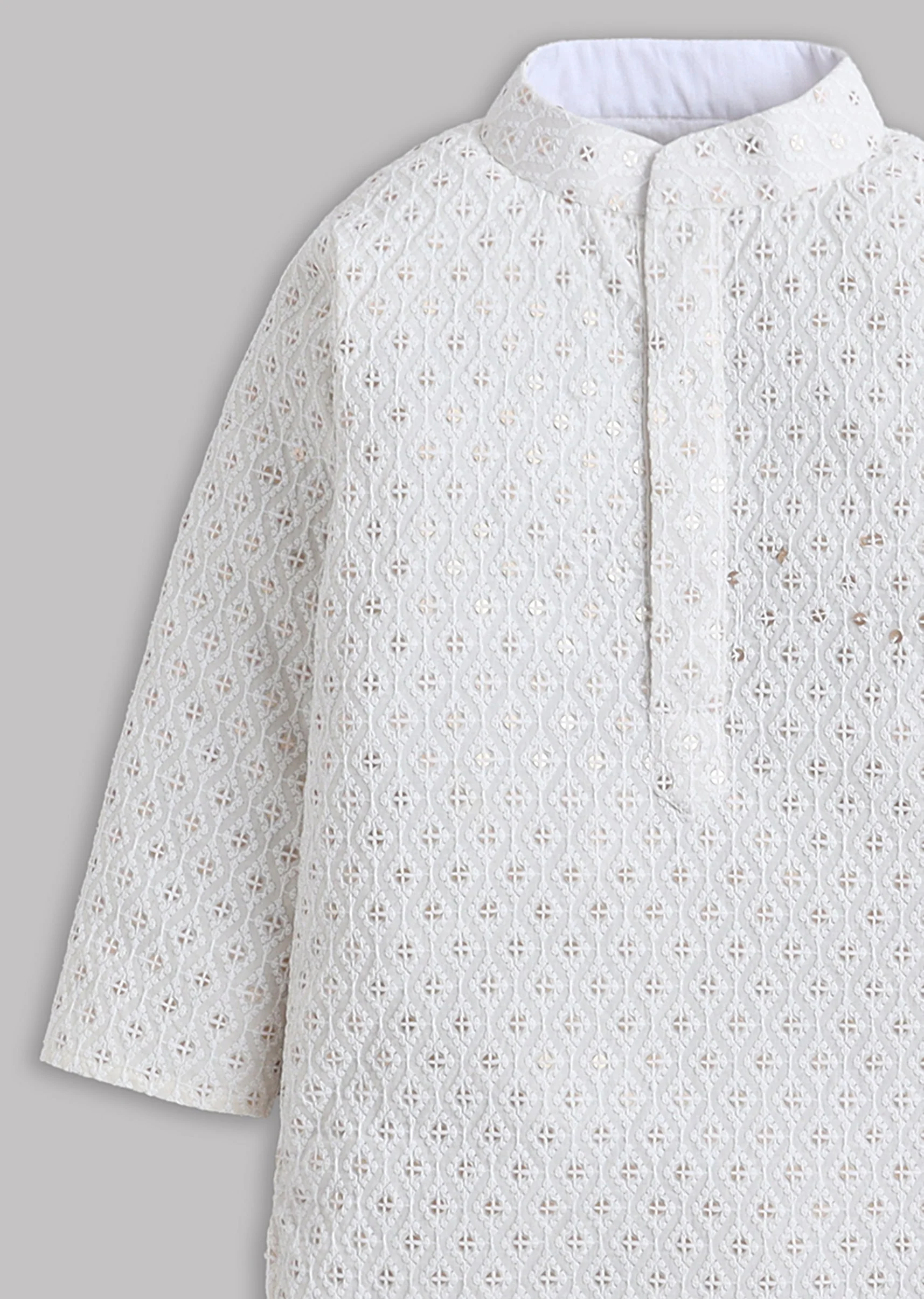 Off White Sequin And Thread Work Kurta Set - Image 6