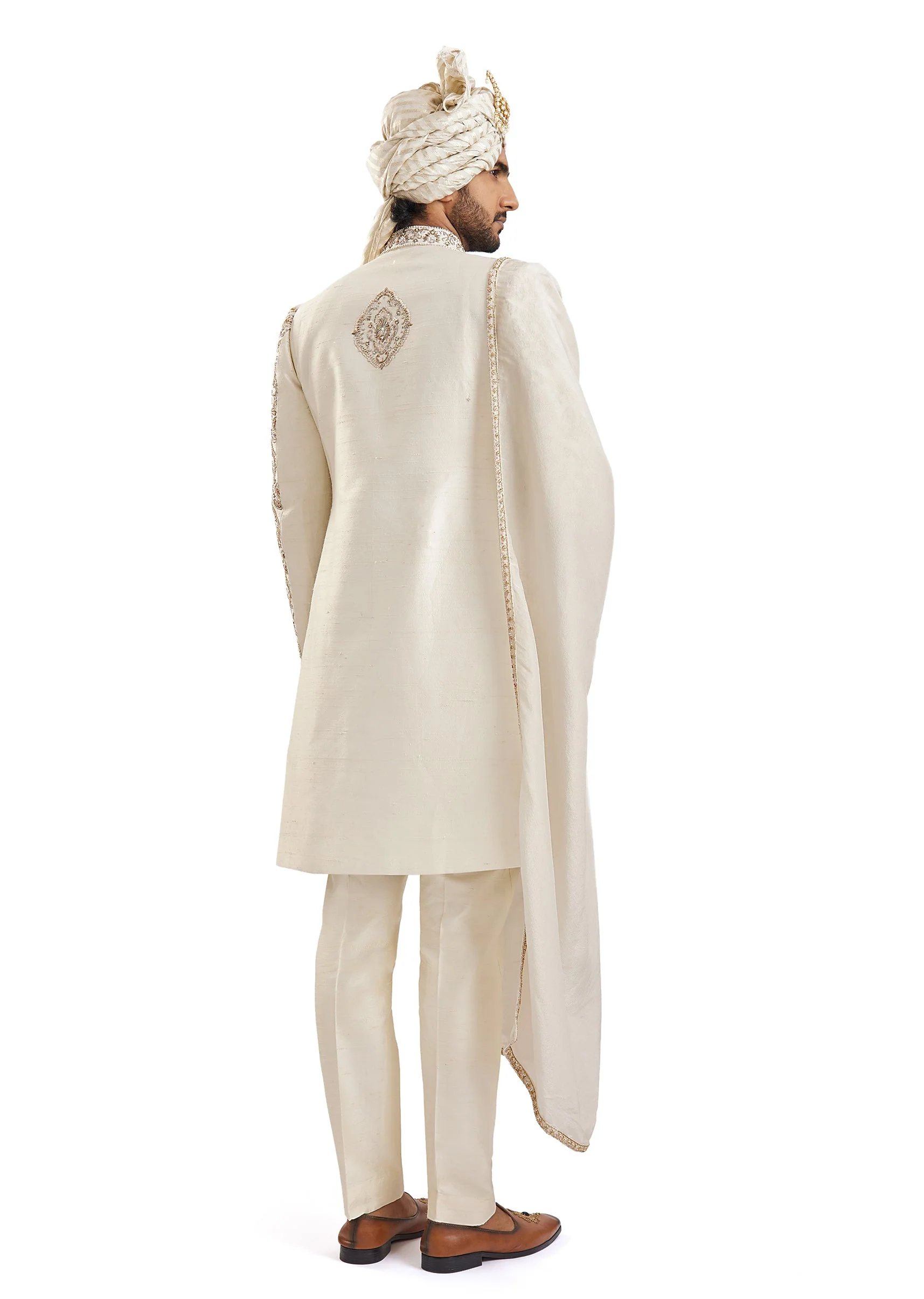 Off White Zardosi Wedding Sherwani - Image 6