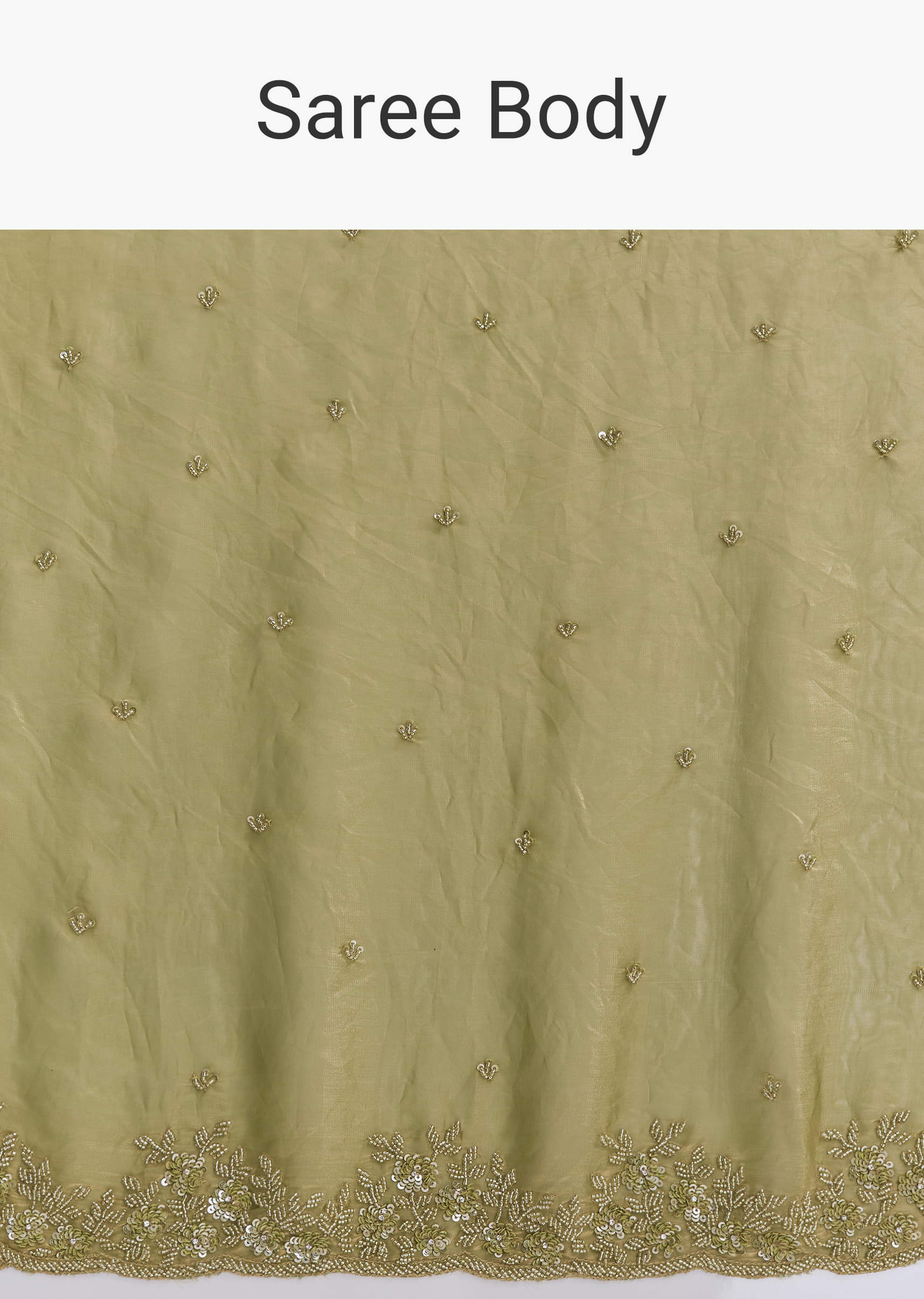 Olive Green Chinon Saree With Bead And Sequin Embroidery - Image 9