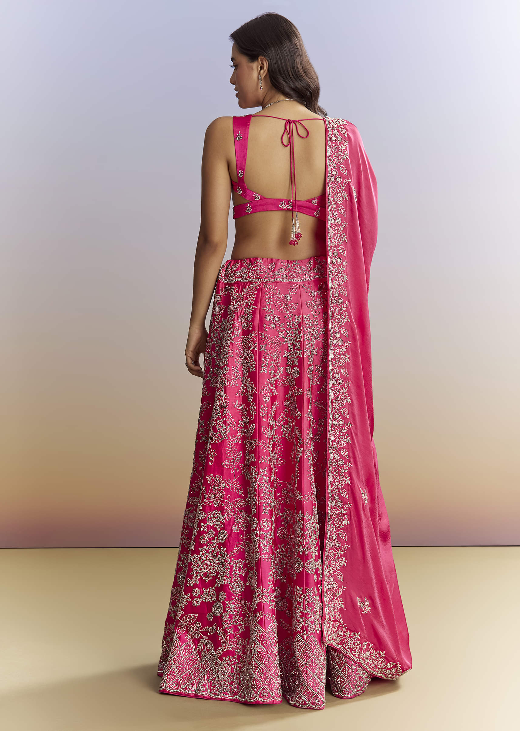 Ombre Pink Satin Bridesmaid Lehenga With Heavy Embroidery - Image 2