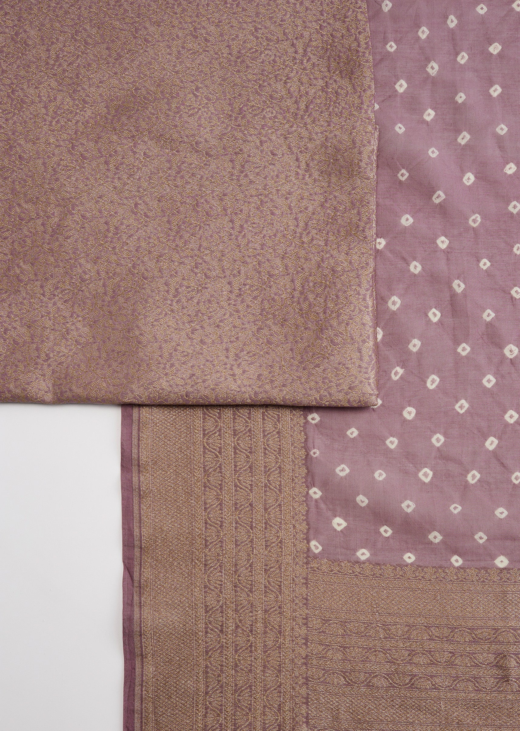 Onion Pink Banarasi Silk Unstitched Suit Set With Bandhani Dupatta - Image 2
