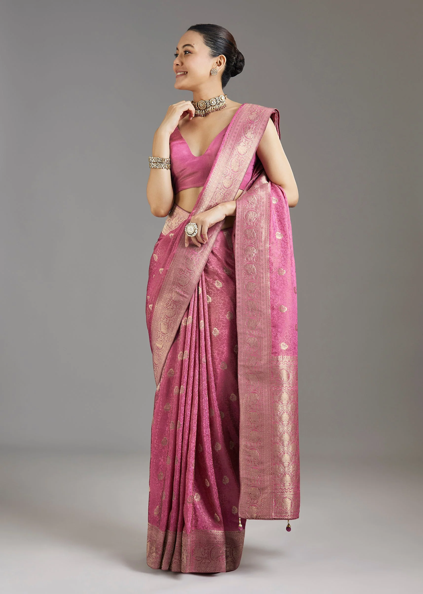 Onion Pink Dola Silk Jacquard Saree - Image 3