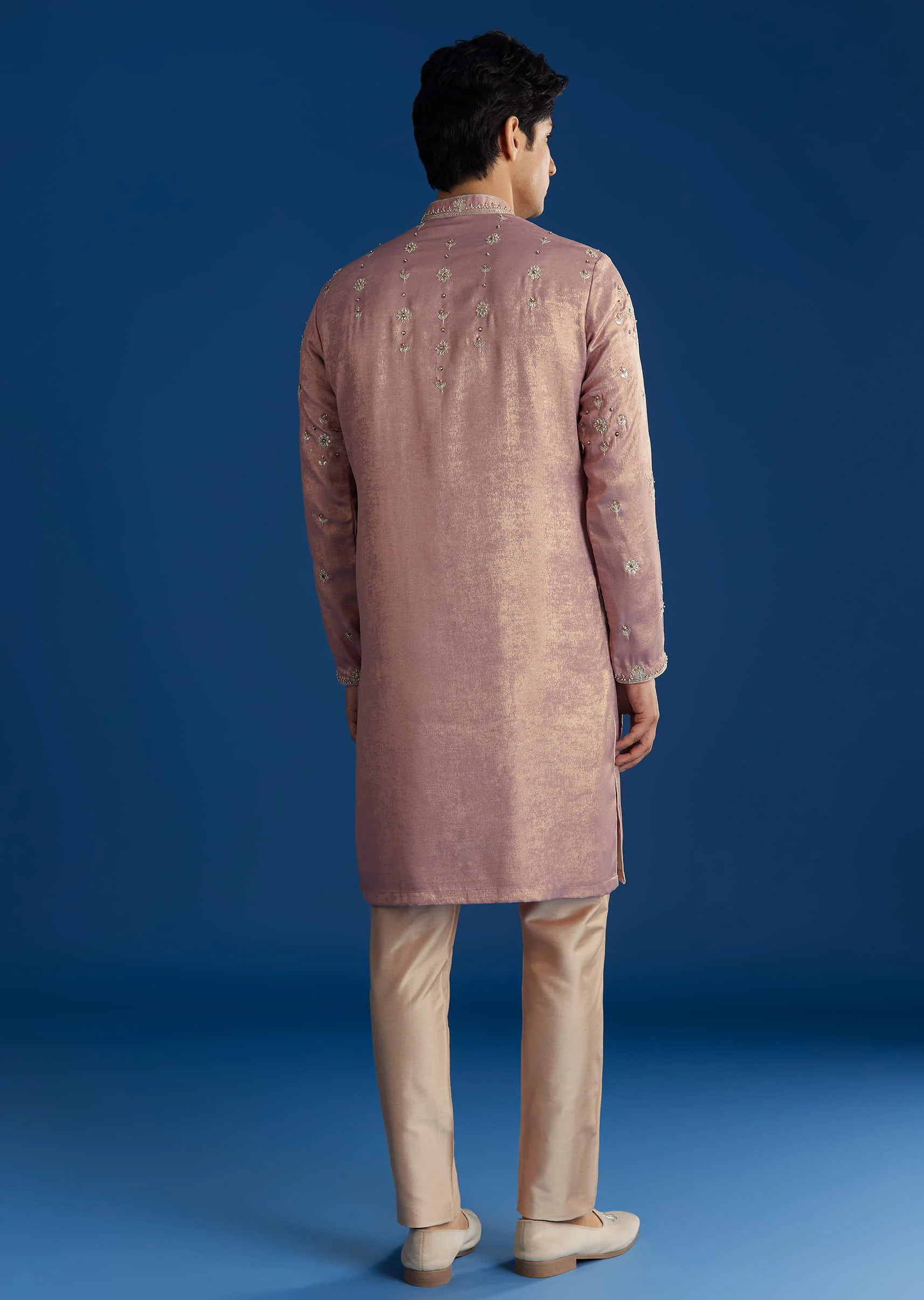 Onion Pink Tissue Kurta Set With All Over Embroidery - Image 6