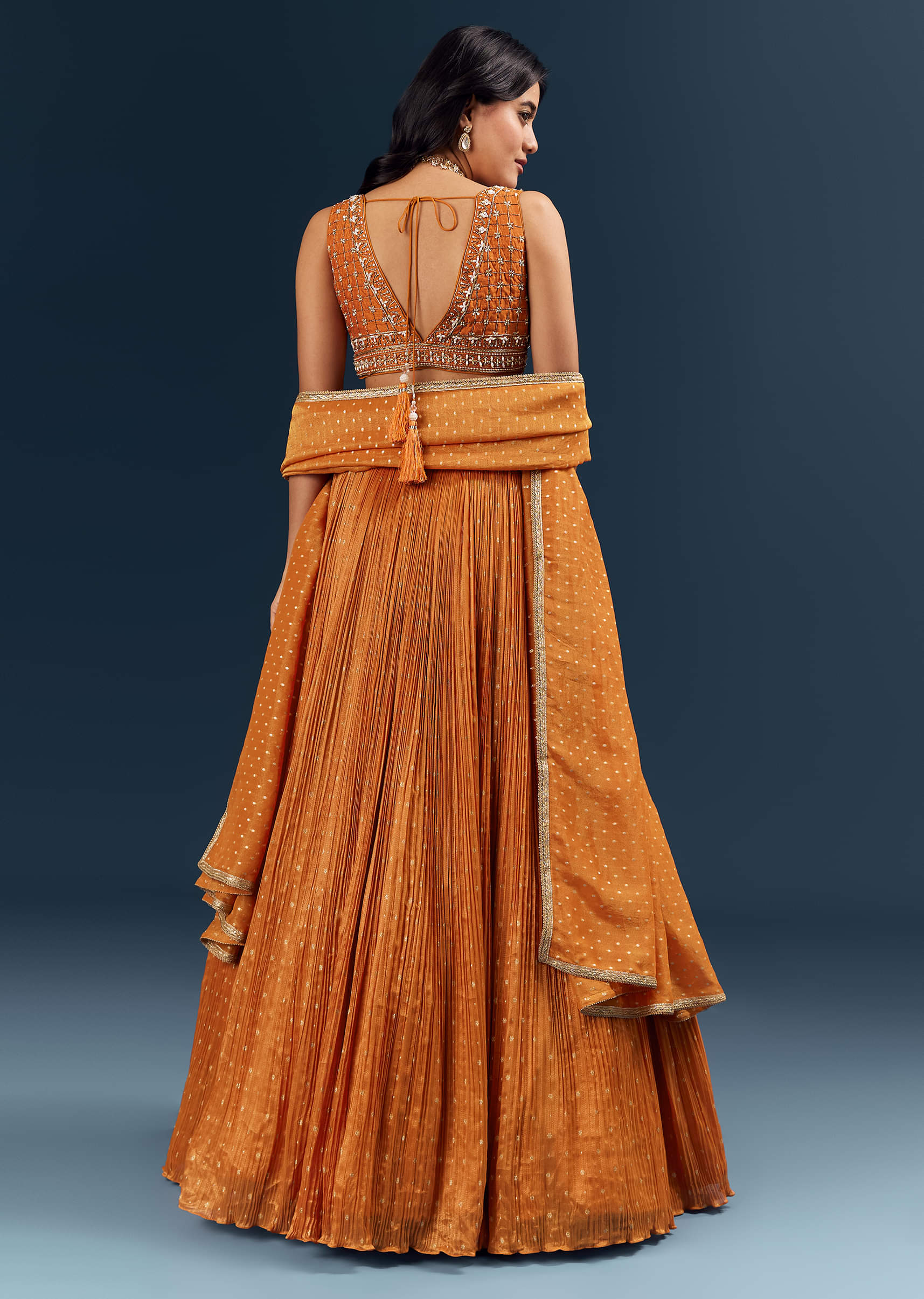 Orange Banarasi Silk Bridesmaid Lehenga With Intricate Hand Embroidery - Image 2
