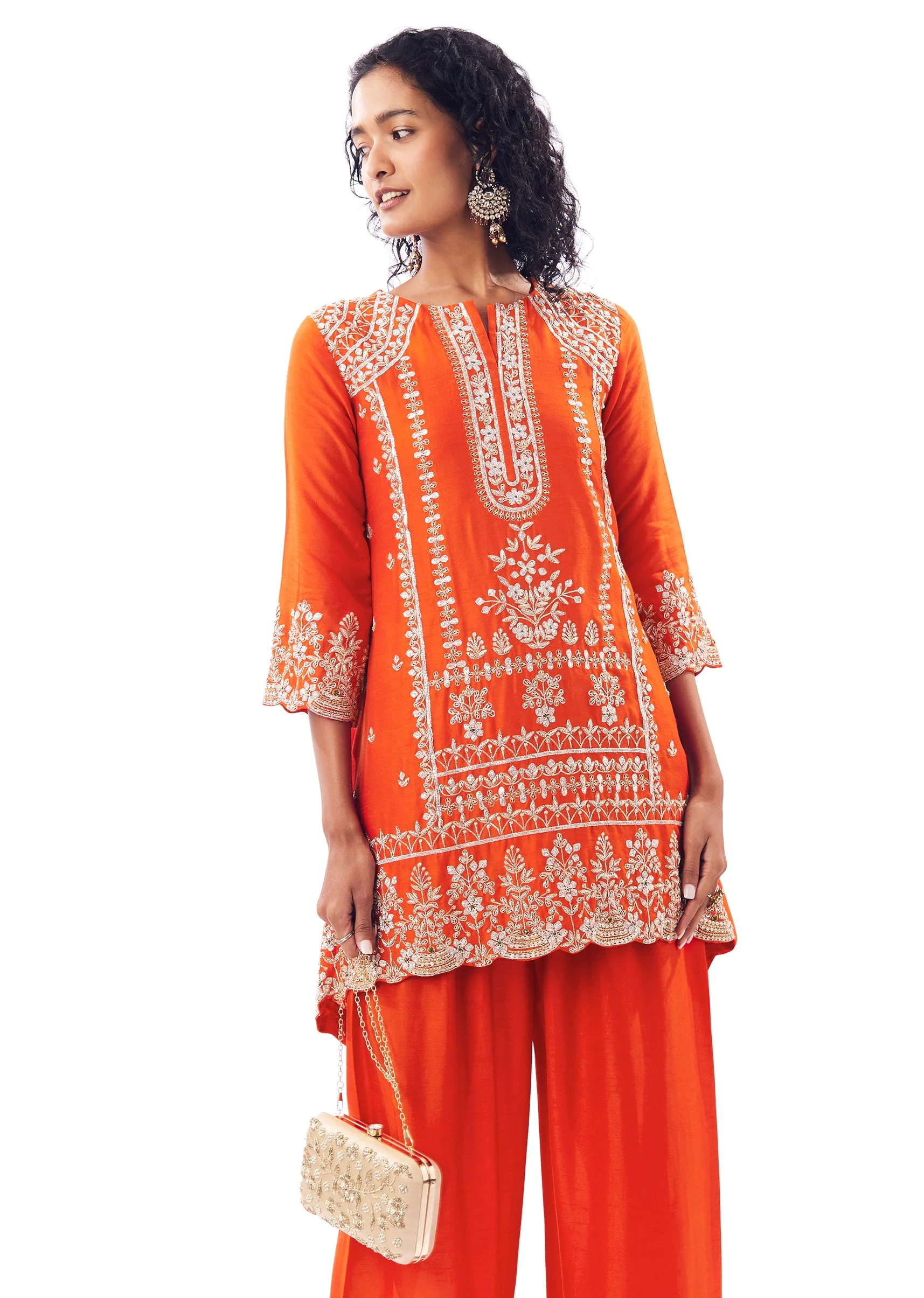 Orange Coord Set With Zardosi And Gotta Accents - Image 4