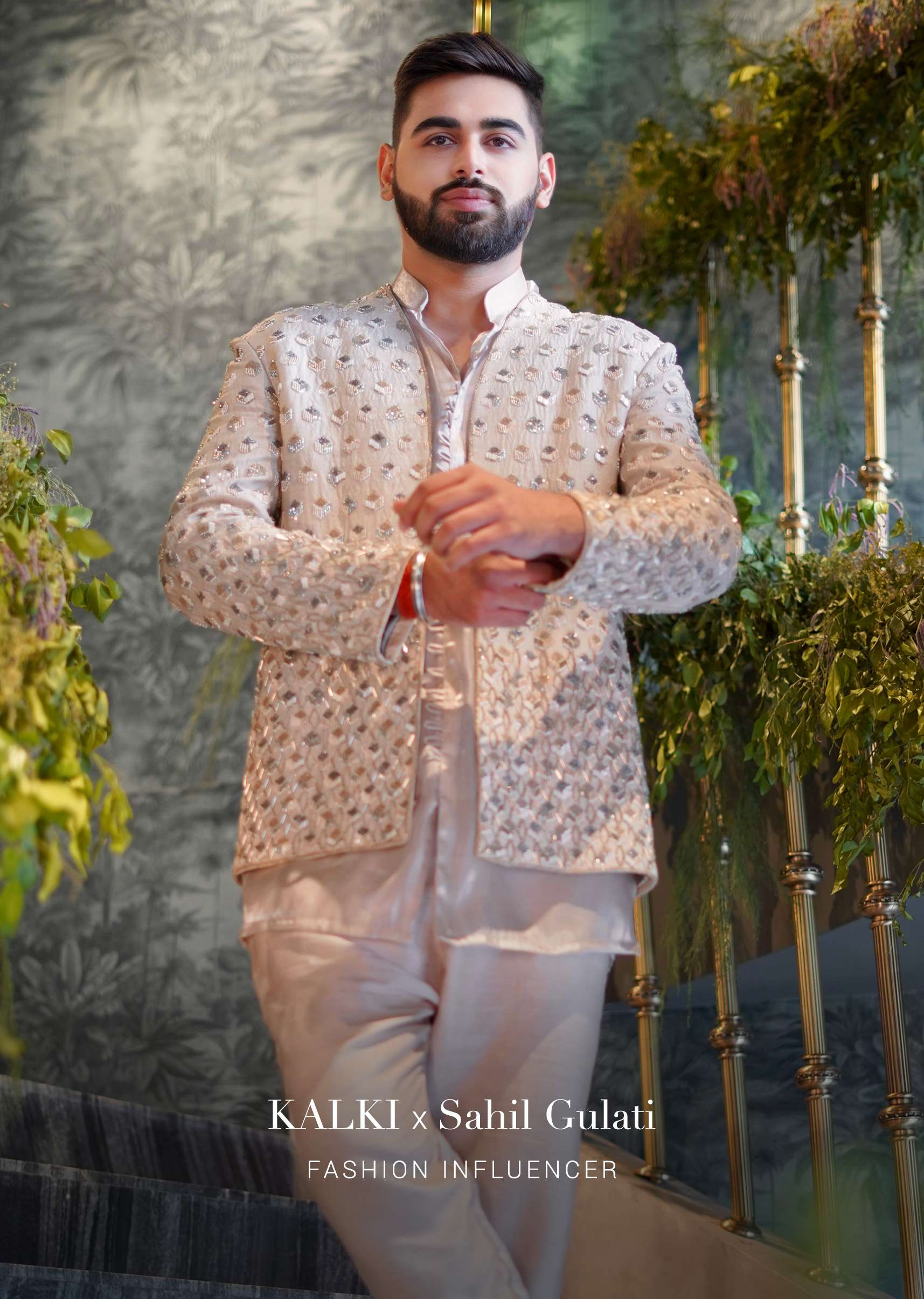 Oyster Jacket And Trouser Suit With Cut Dana Embroidery And Organza Kurta - Image 5