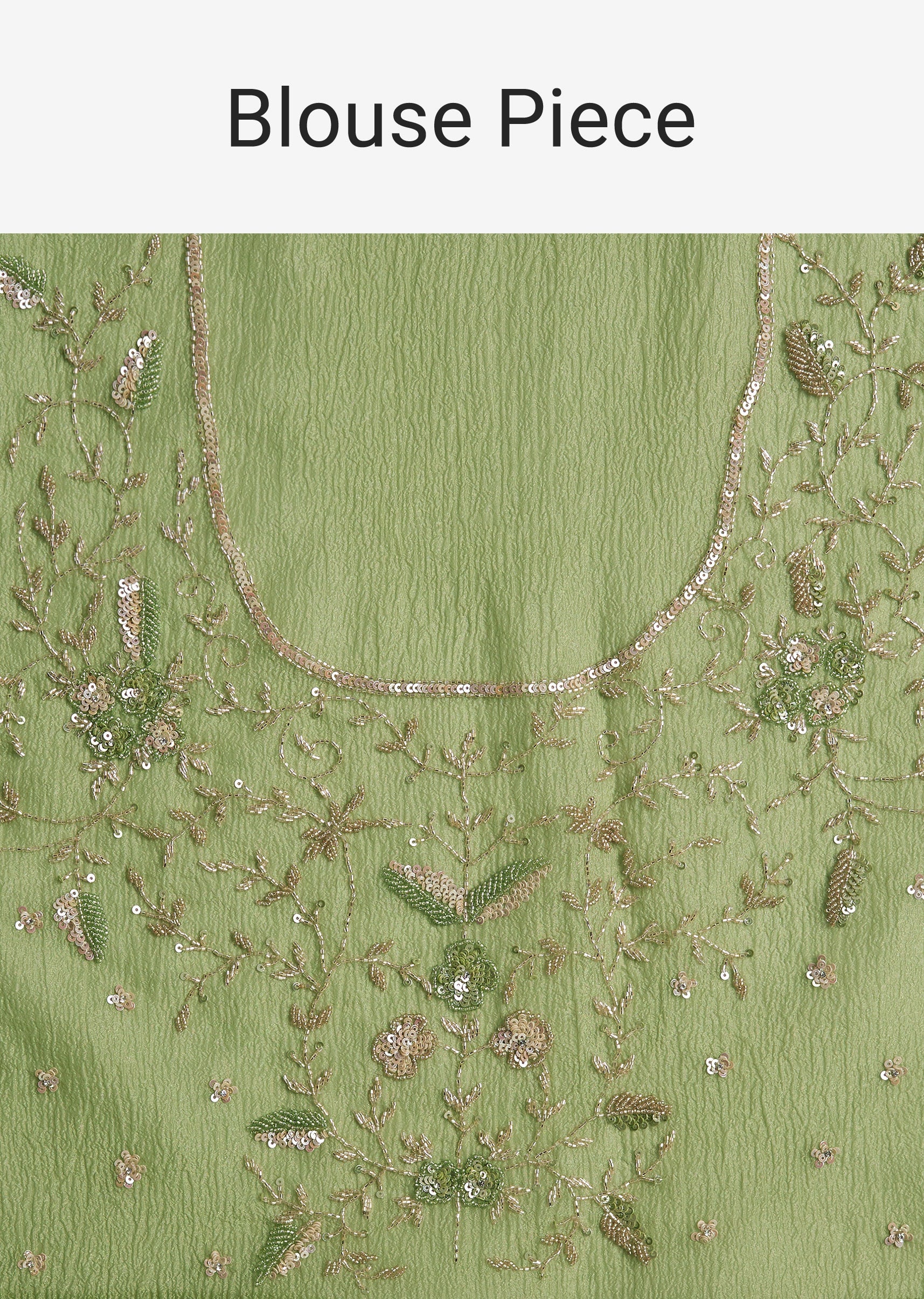 Parrot Green Crushed Tissue Saree With Sequins And Scallop Border - Image 10
