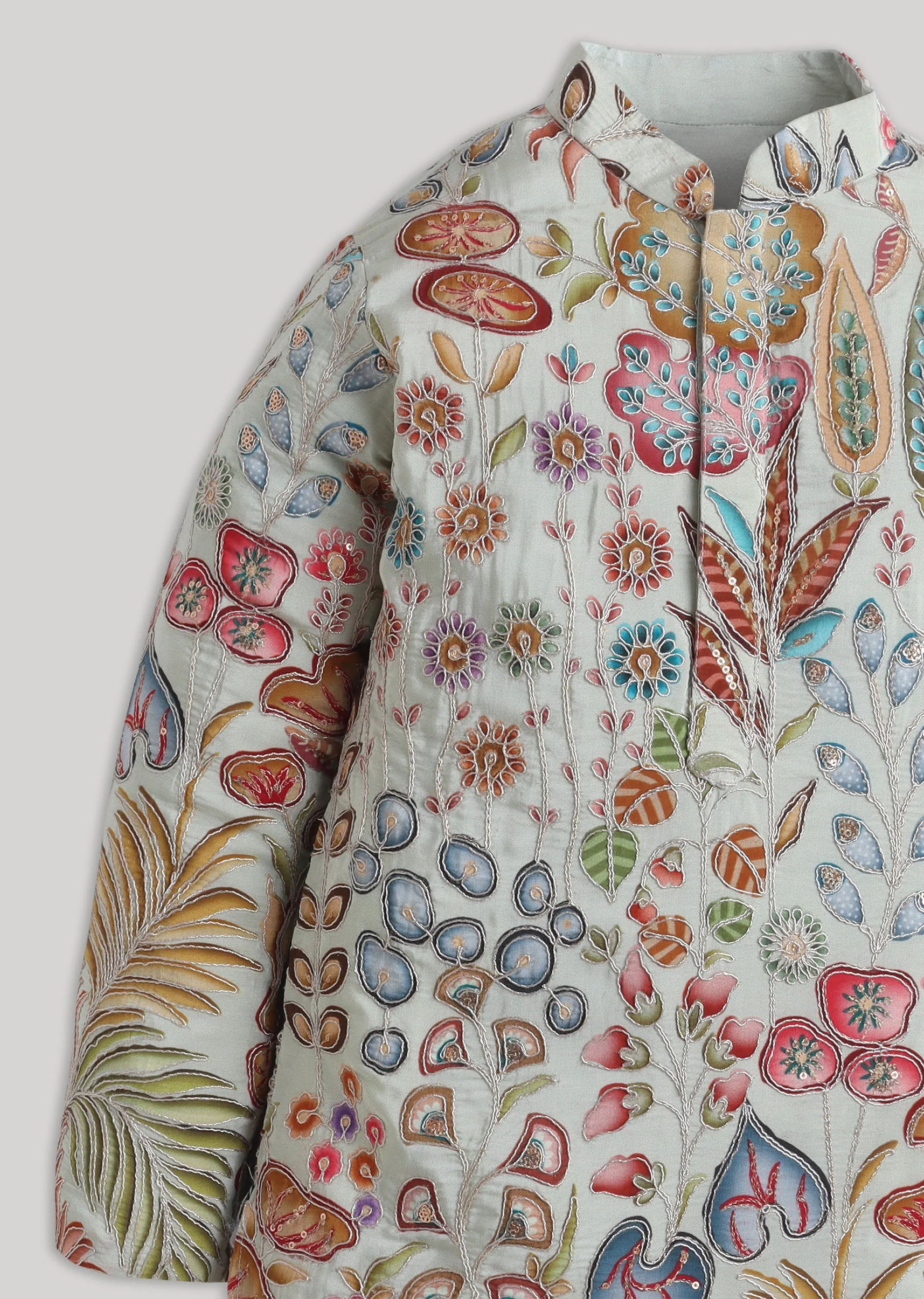 Pastel Floral Kurta Set With Sequins And Embroidery - Image 4