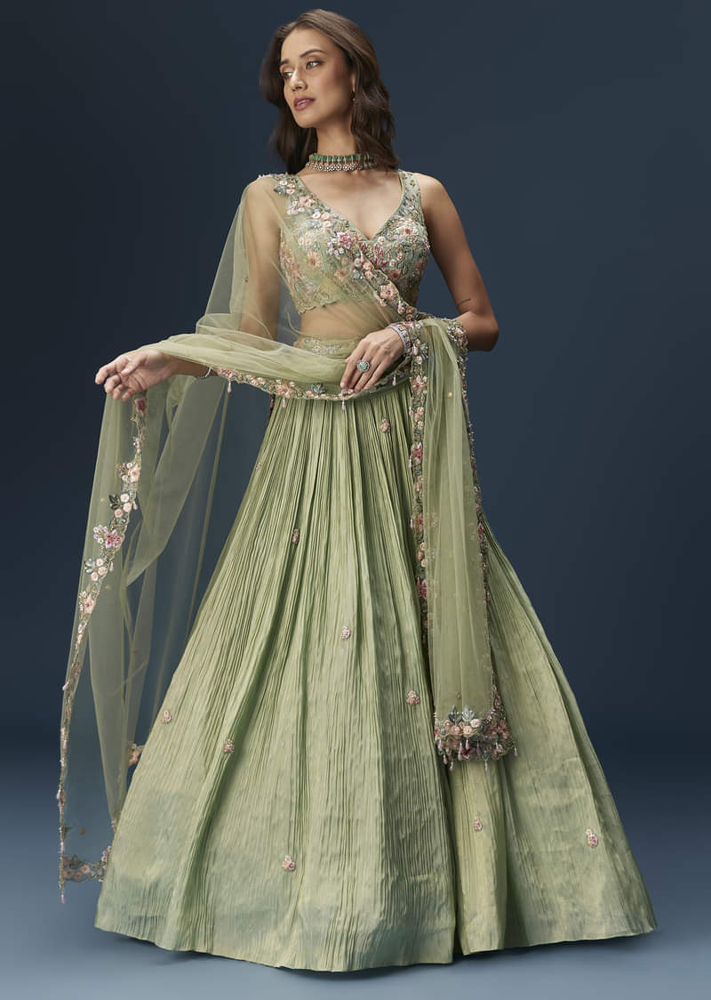 Pastel Green Bridesmaid Lehenga With Embroidered Dupatta - Image 3
