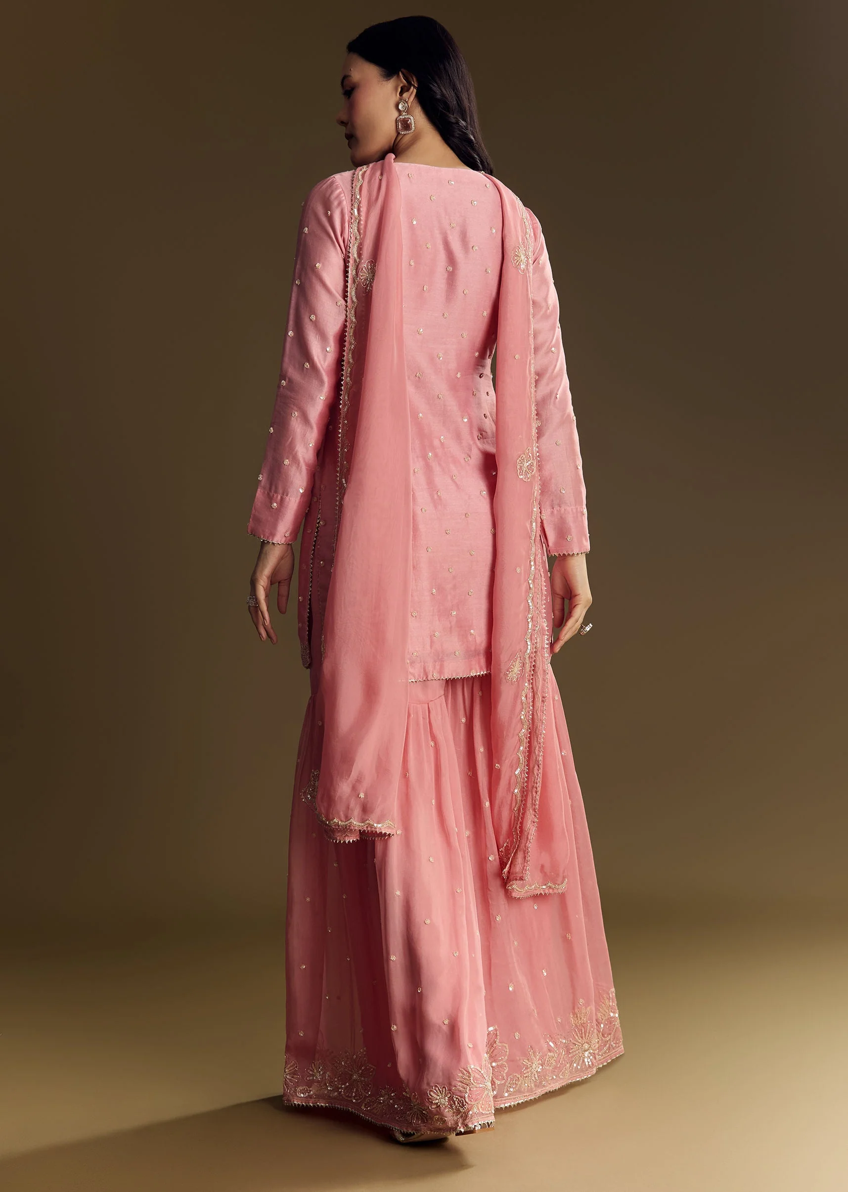 Pastel Pink Chanderi Sharara Suit With Cut Dana Sequins - Image 5