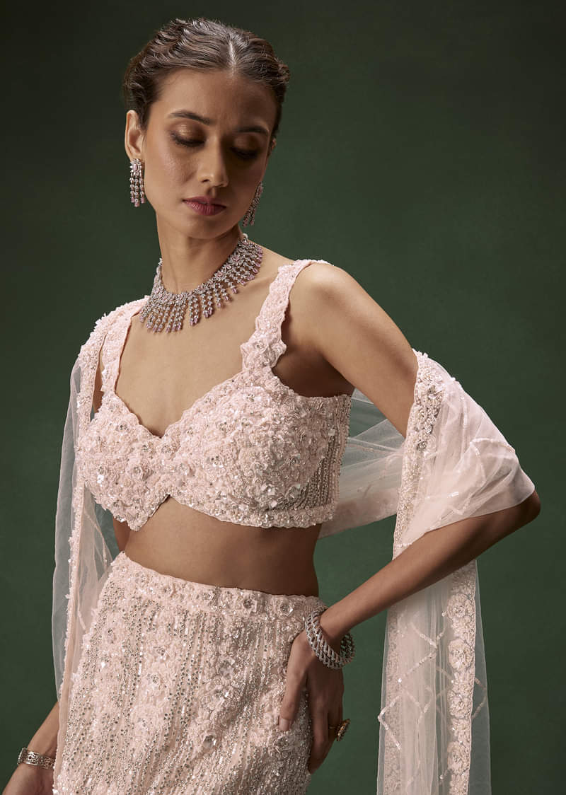 Pastel Pink Mermaid Bridal Lehenga With Intricate Embellishments - Image 3