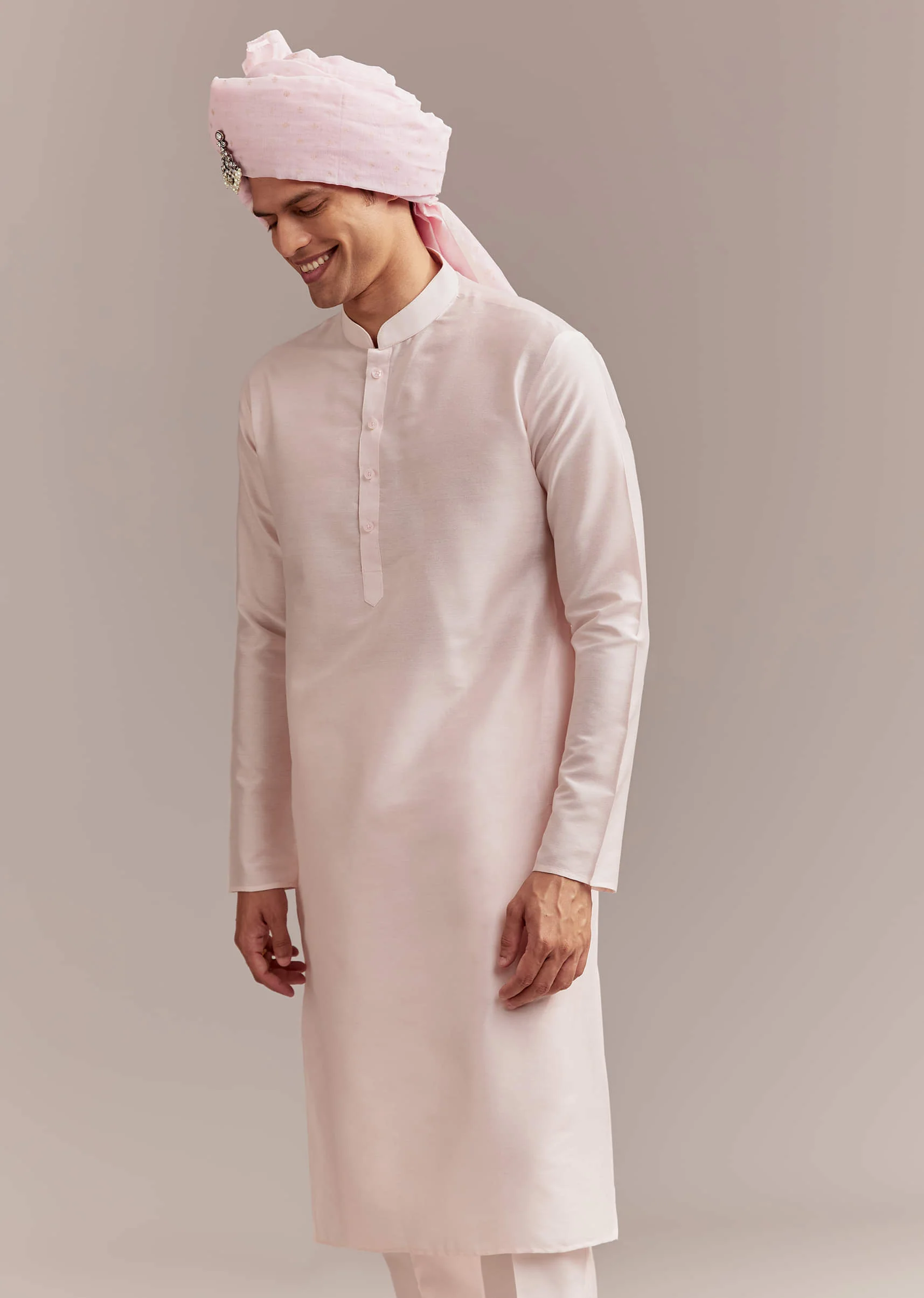 Pastel Pink Silk Sherwani For Groom With Intricate Embroidery - Image 7