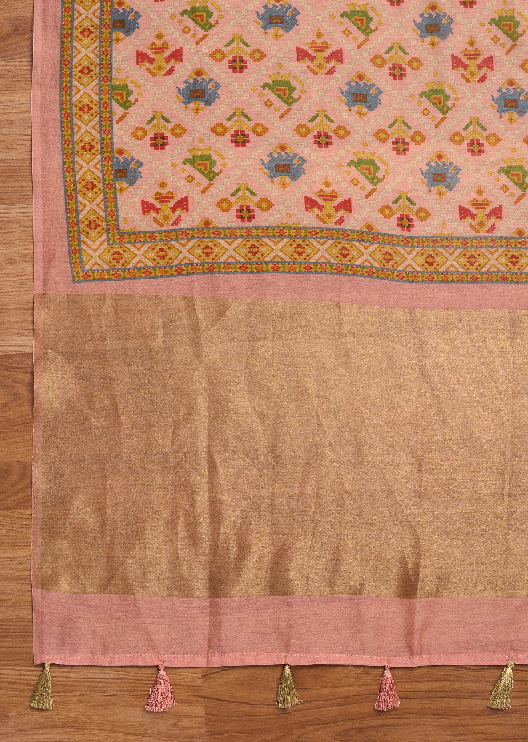 Peach Chanderi With Multi Colour Printed Unstitched Suit Set - Image 4