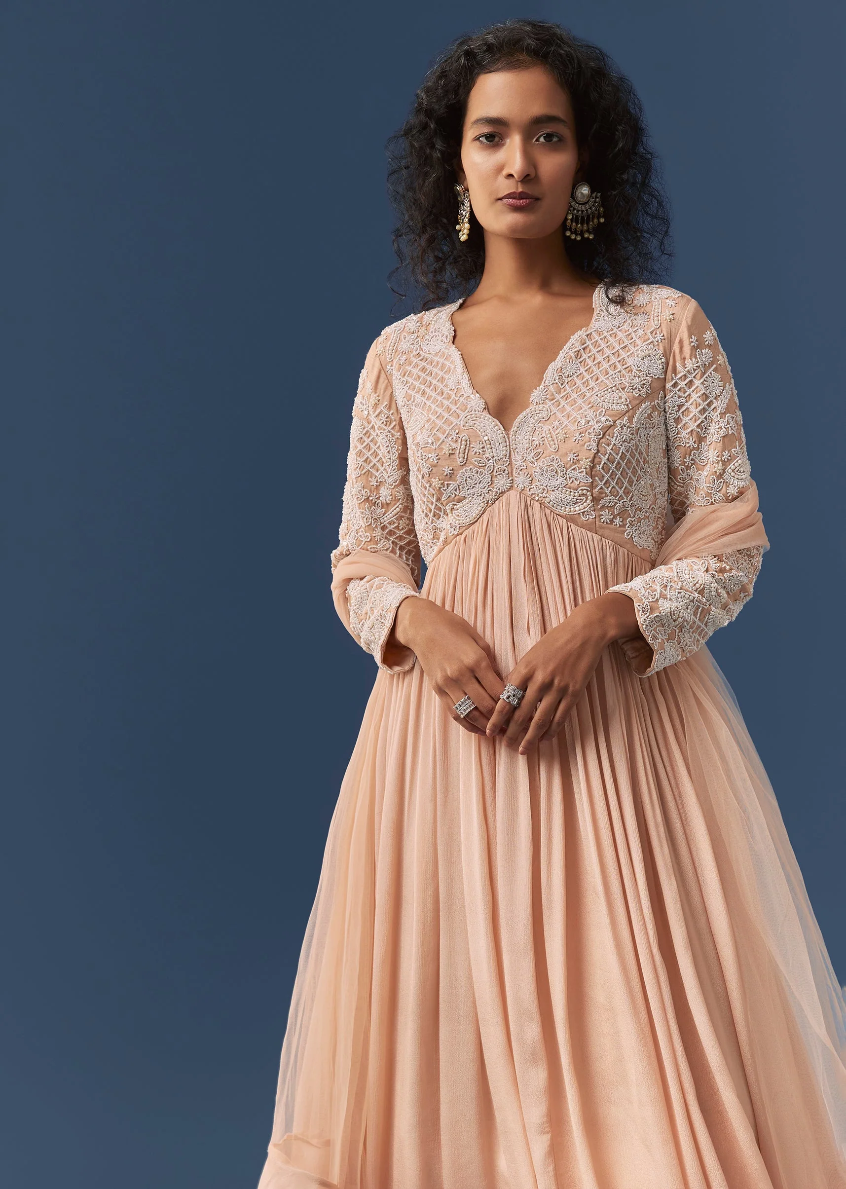 Peach Chinon Embroidered Anarkali Set - Image 4