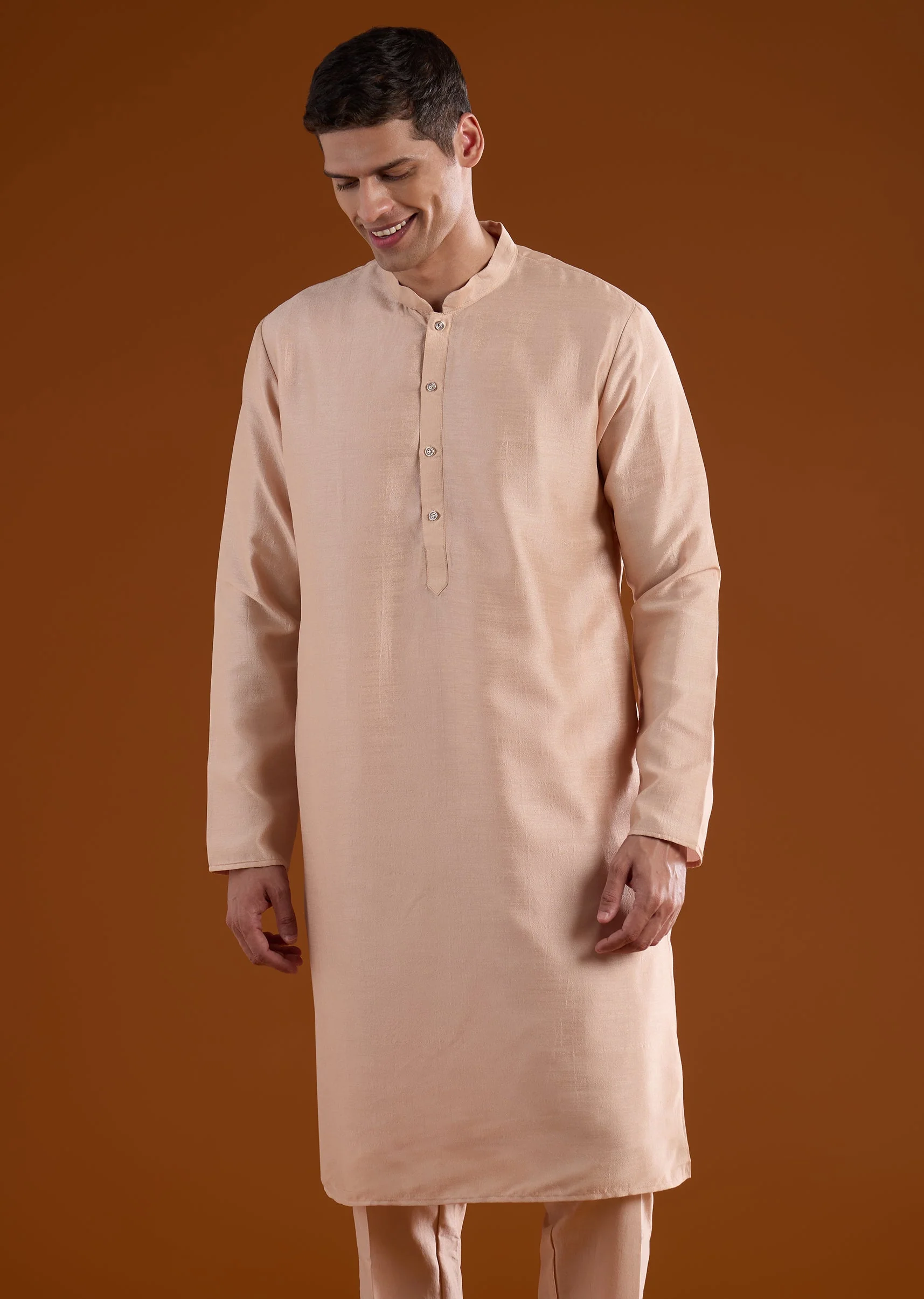 Peach Embellished Silk Kurta Jacket Set - Image 6