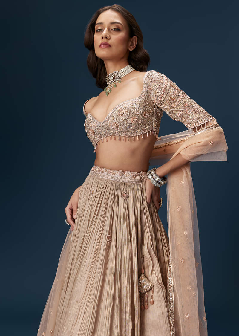 Peach Embroidered Bridesmaid Lehenga With Dupatta - Image 4