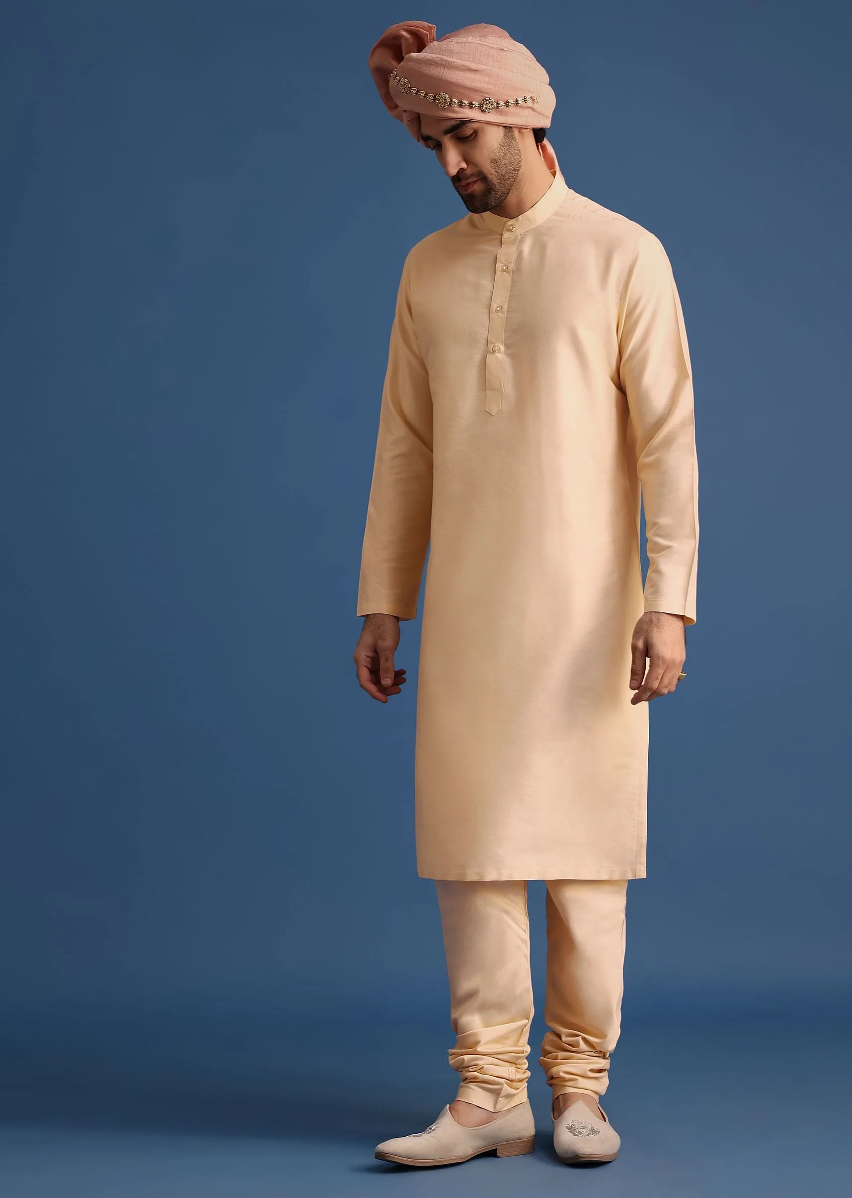 Peach Embroidered Silk Sherwani Suit - Image 7