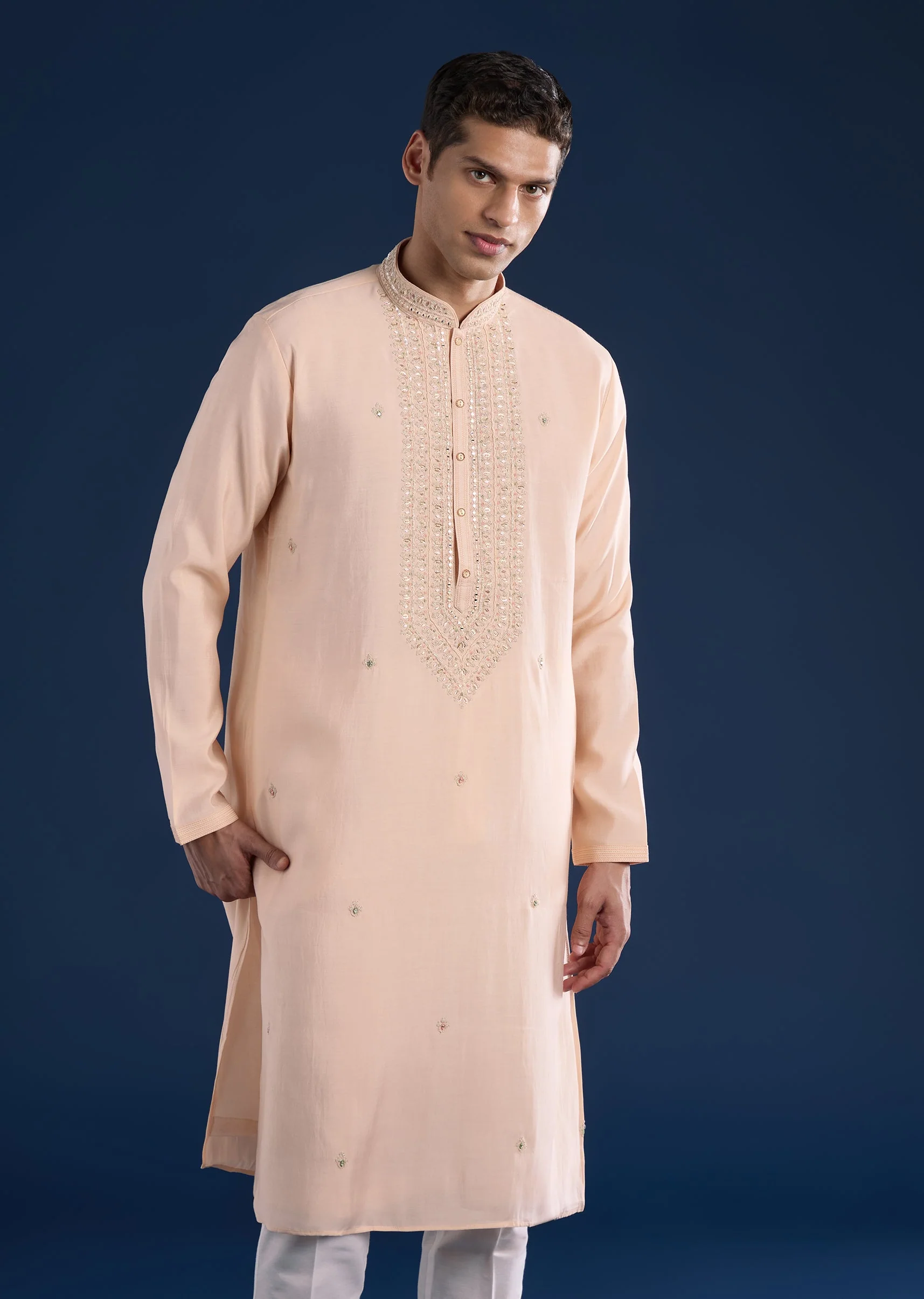 Peach Mirror Embellished Kurta Set - Image 3